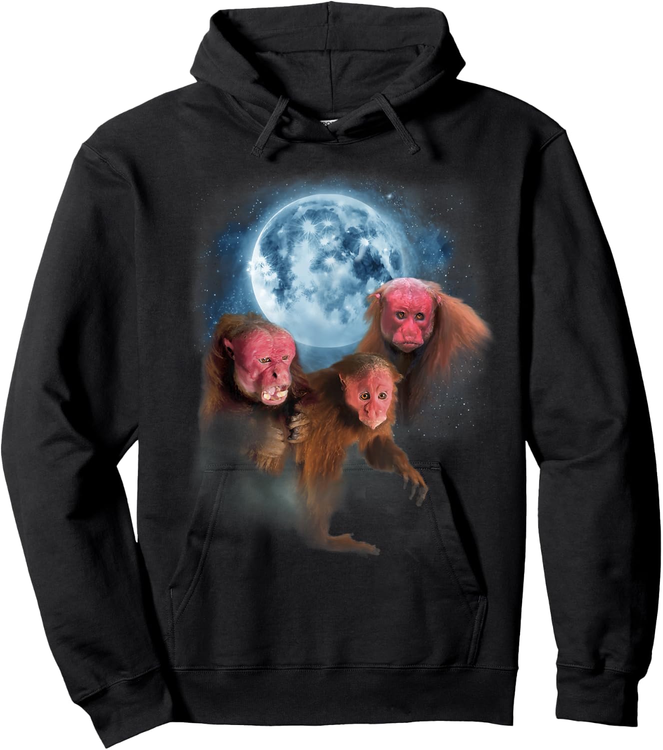 Bald Uakari Shirt - Funny Monkey Howling at the Moon Hoodie - Hoodie | Black