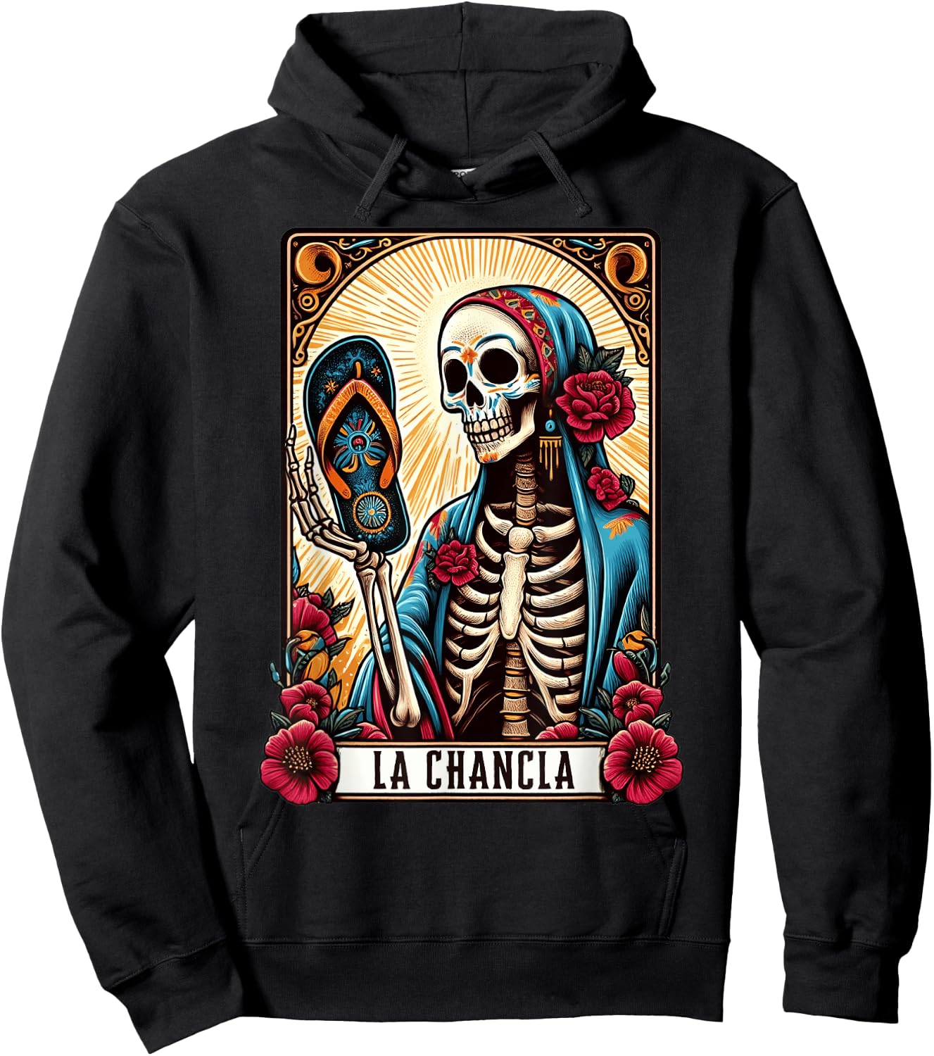 La Chancla Flip Flop Card Funny Mexican Mom Tarot Card Hoodie - Hoodie | Black