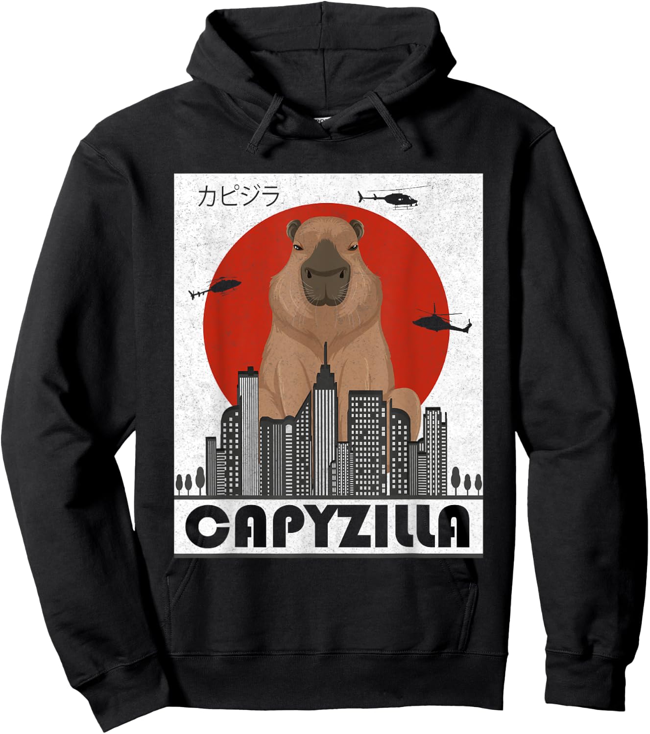 Capyzilla Capybara Japanese Art Funny Capybara Men Women Kid Hoodie - Hoodie | Black