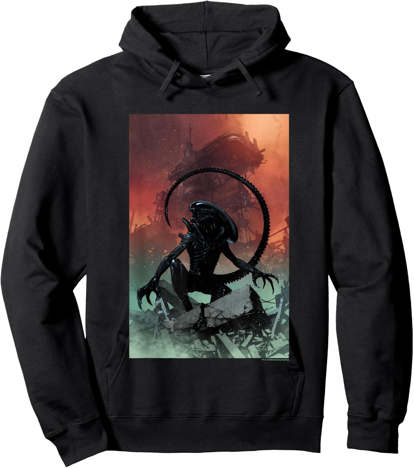 Aliens Iconic Xenomorph Around Destruction Big Chest Poster Hoodie - Hoodie | Black