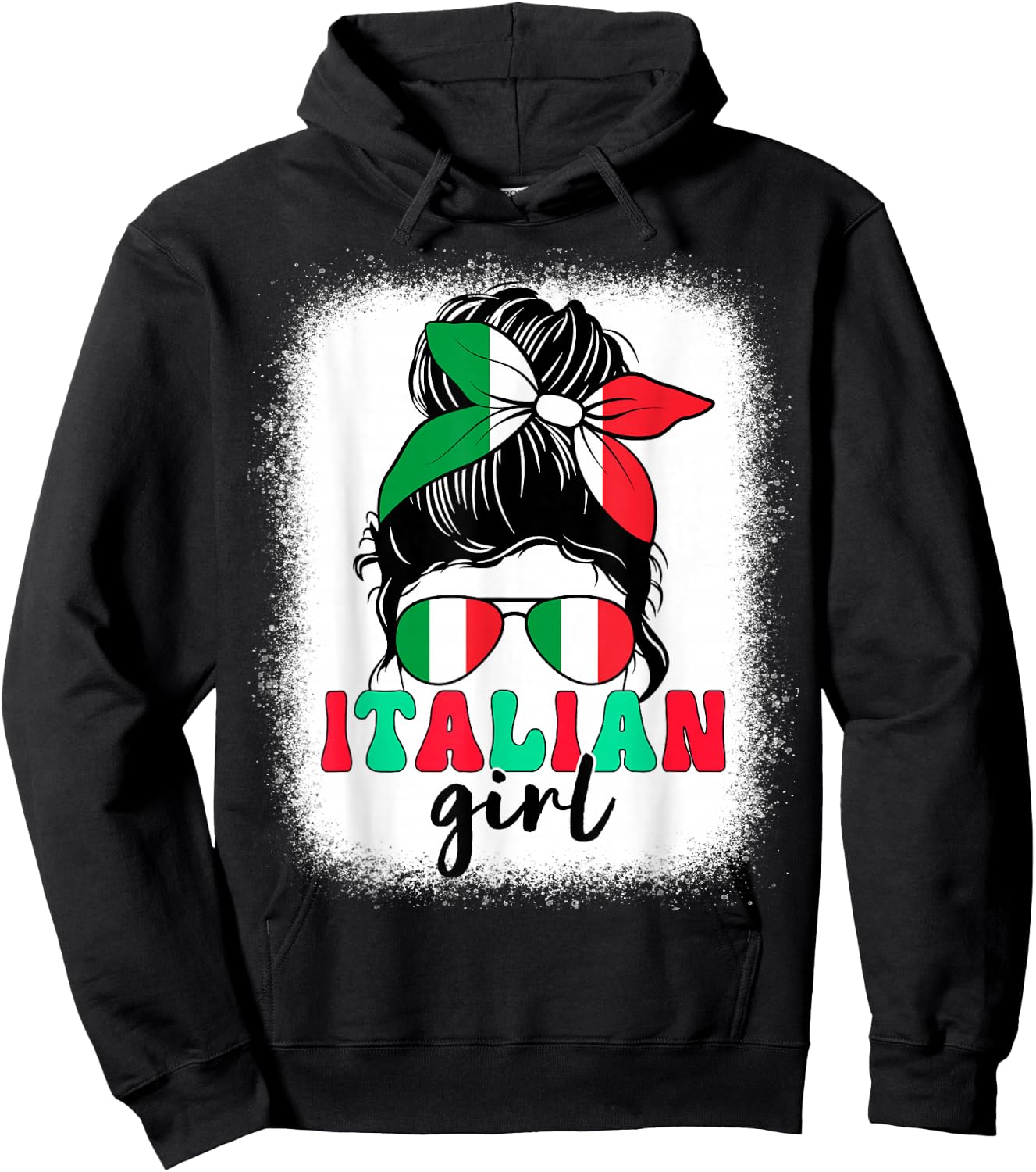 Italian Girl Messy Bun Italy Flag Patriotic Women Kids Hoodie - Hoodie | Black
