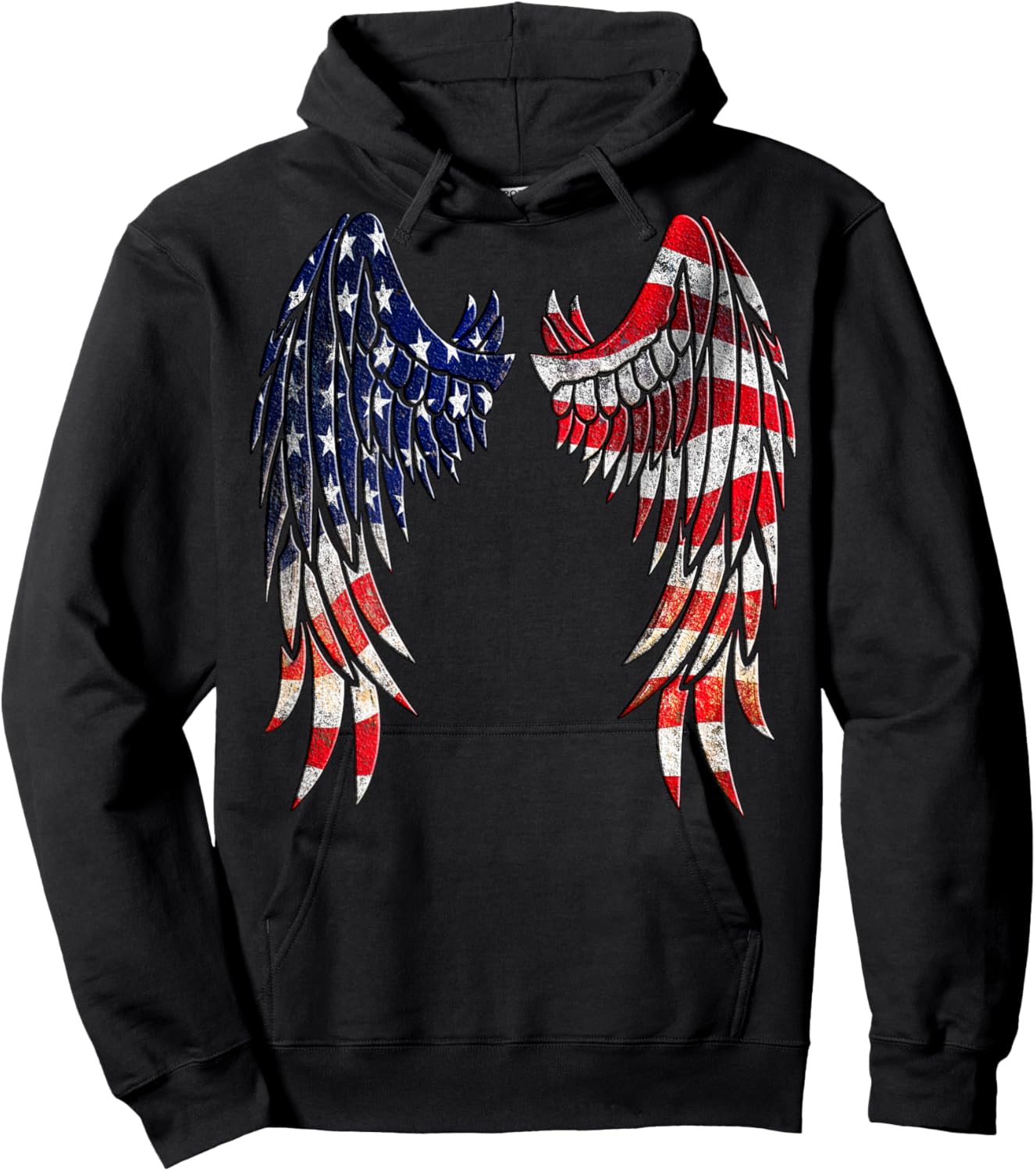 Distressed American Flag Angel Wings Shirt Kids Men Hoodie - Hoodie | Black