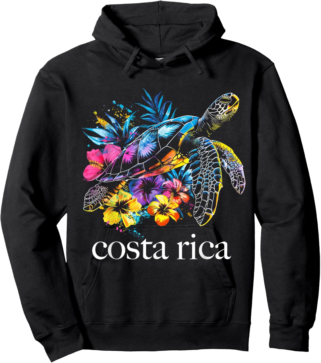 Costa Rica Sea Turtle Flowers Diving Surfer Souvenir Hoodie - Hoodie | Black