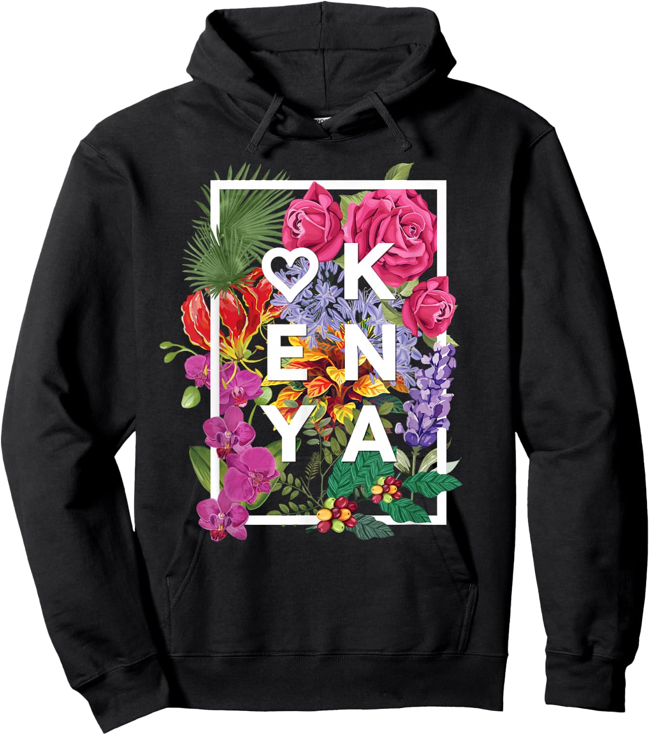 Flowers of Kenya Word Art - Kenyan Pride Hoodie - Hoodie | Black