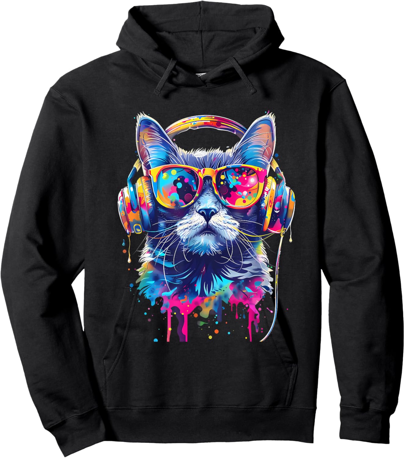 DJ Cat Music Headphones Beatmaker EDM Cat Music DJ Splash Hoodie - Hoodie | Black