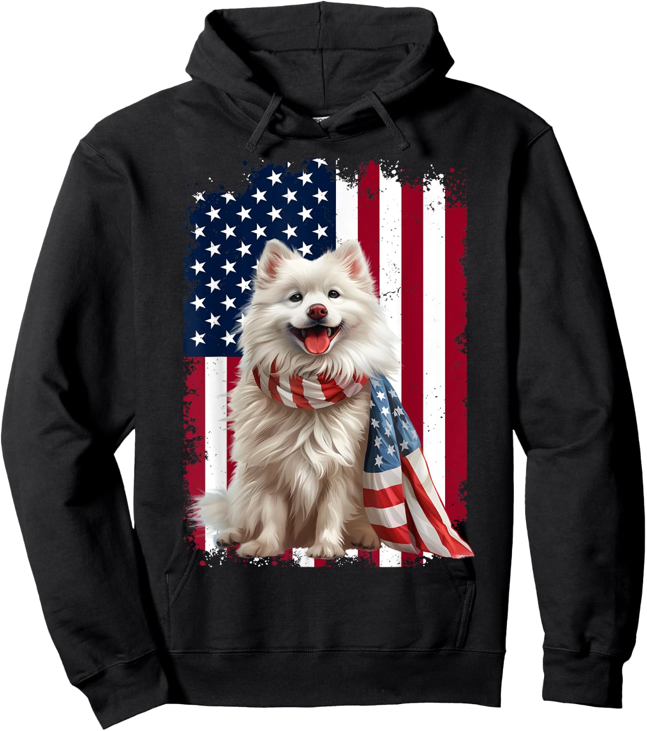 American Eskimo Dog American Flag 4th Of July Eskimo Lovers Women Kids Men Hoodie - Hoodie | Black