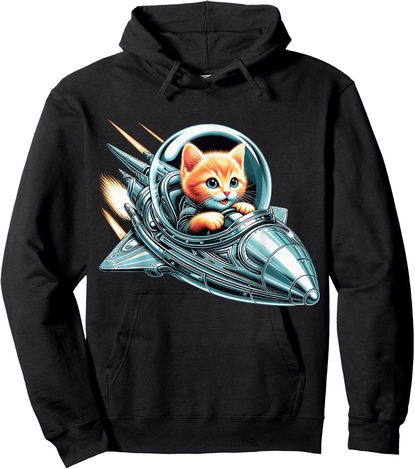 Space Kitten Spaceship Cat Cute Futuristic Galaxy Galactic Hoodie - Hoodie | Black