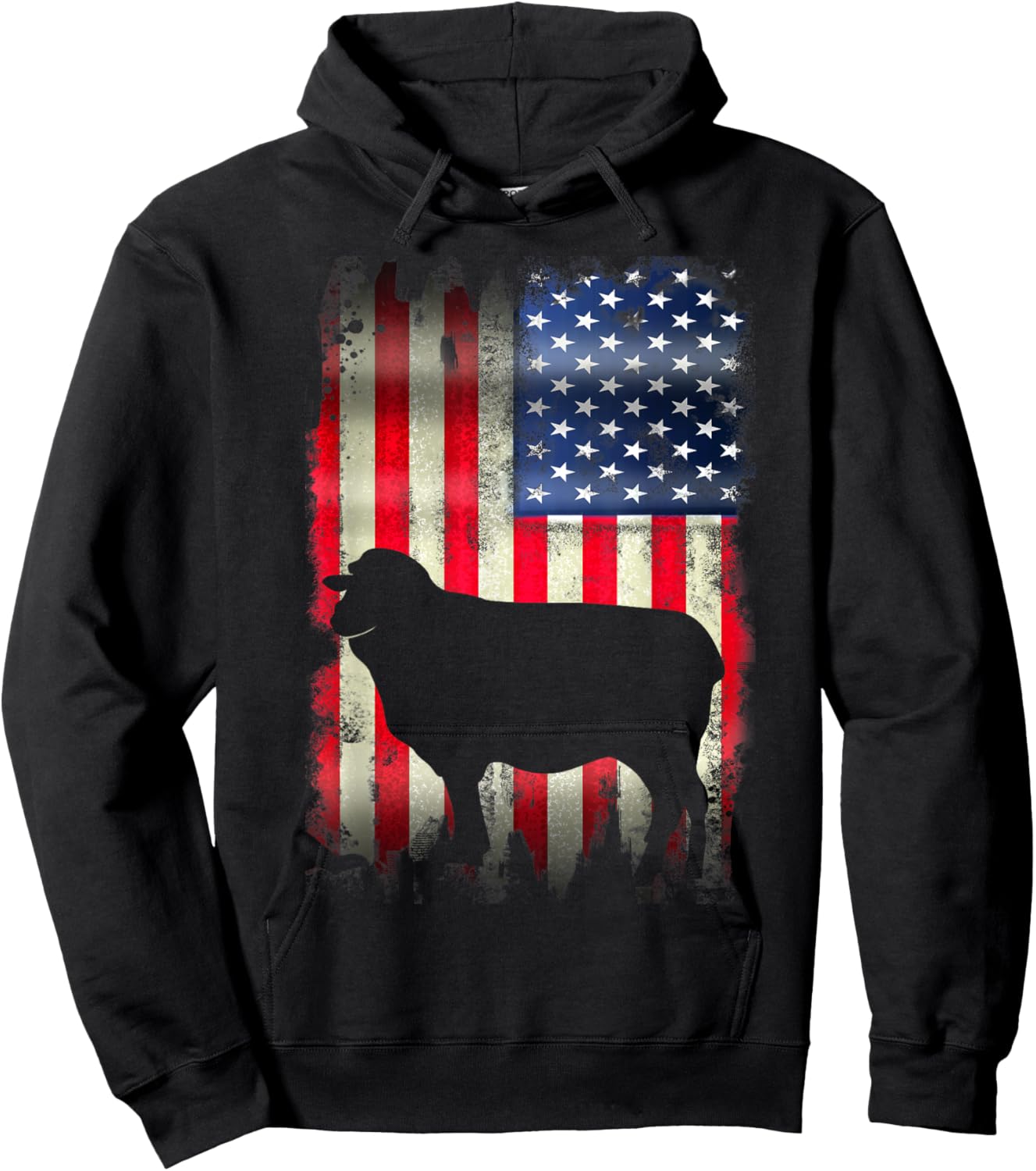 USA Sheep Vintage American Flag Funny Animal T Shirt Hoodie - Hoodie | Black