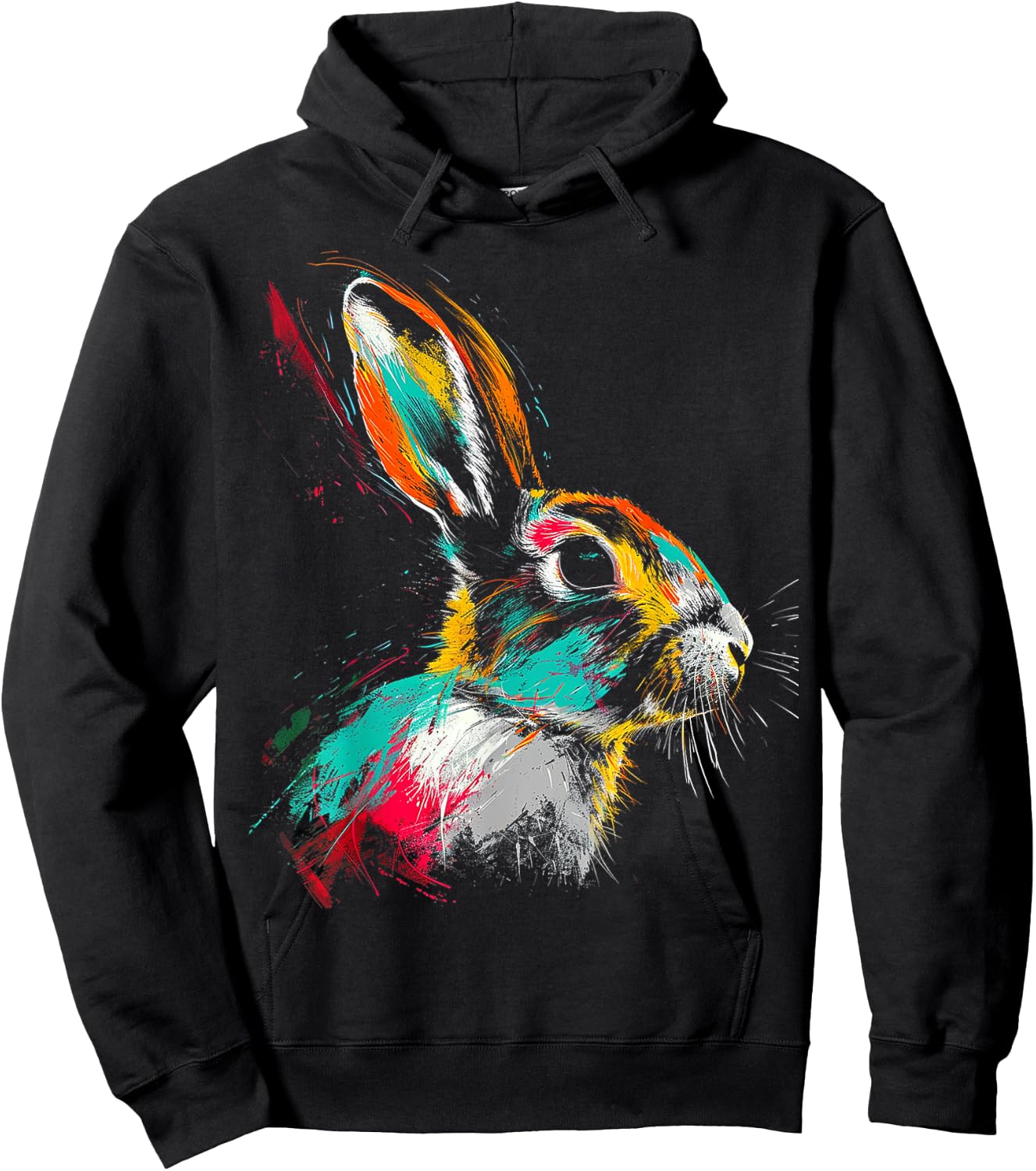 Rabbit Colorful Animal Motif Art Rabbit Hoodie - Hoodie | Black