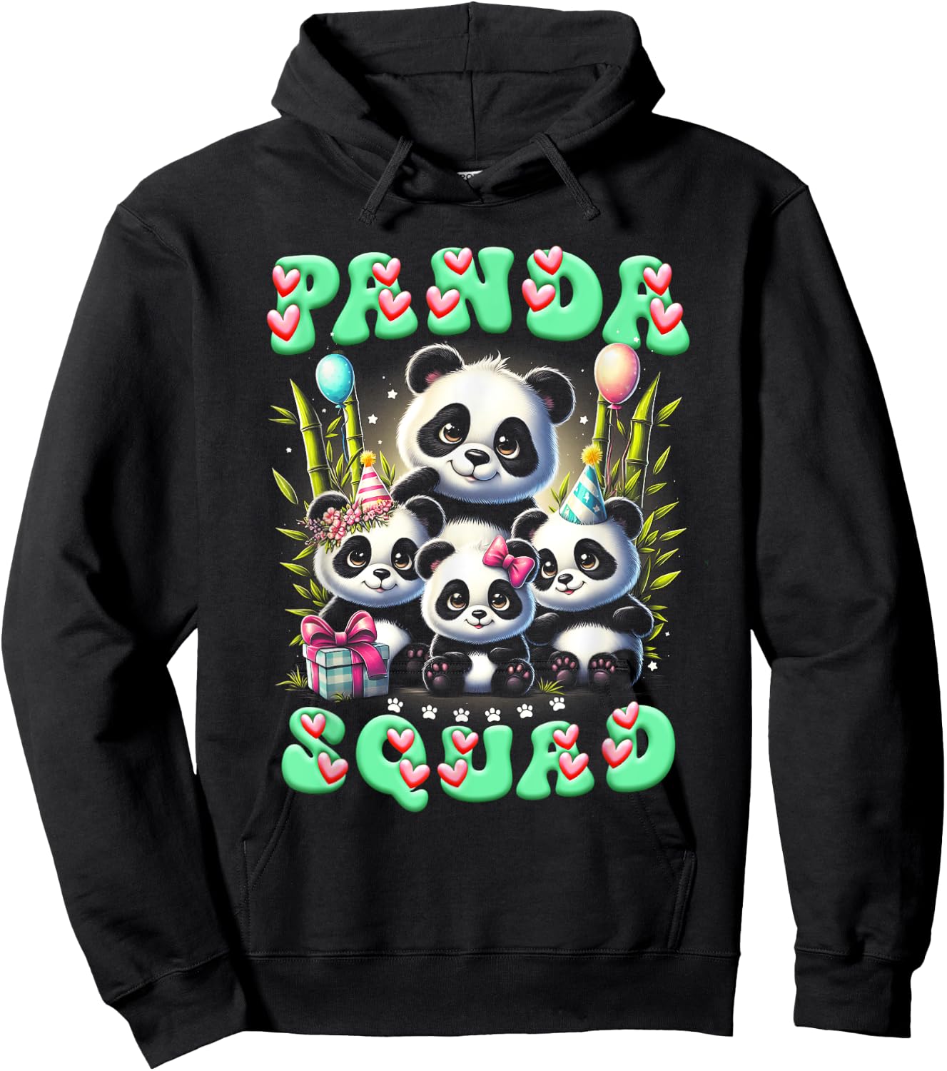 Panda Family Birthday Panda Squad Wildlife Animal Cute Hoodie - Hoodie | Black