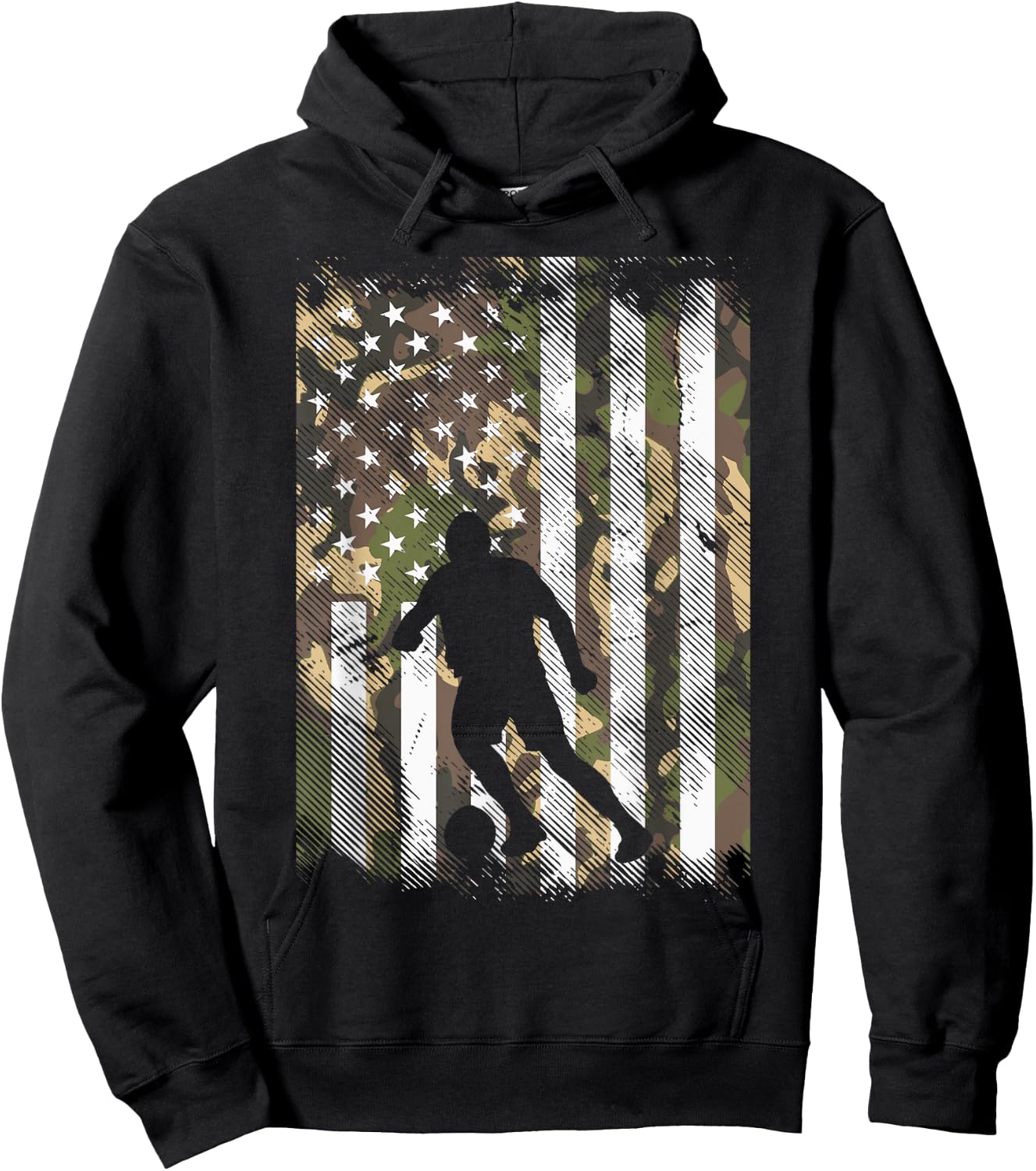 Camo US Flag Soccer Silhouette Vintage Football Patriotic Hoodie - Hoodie | Black