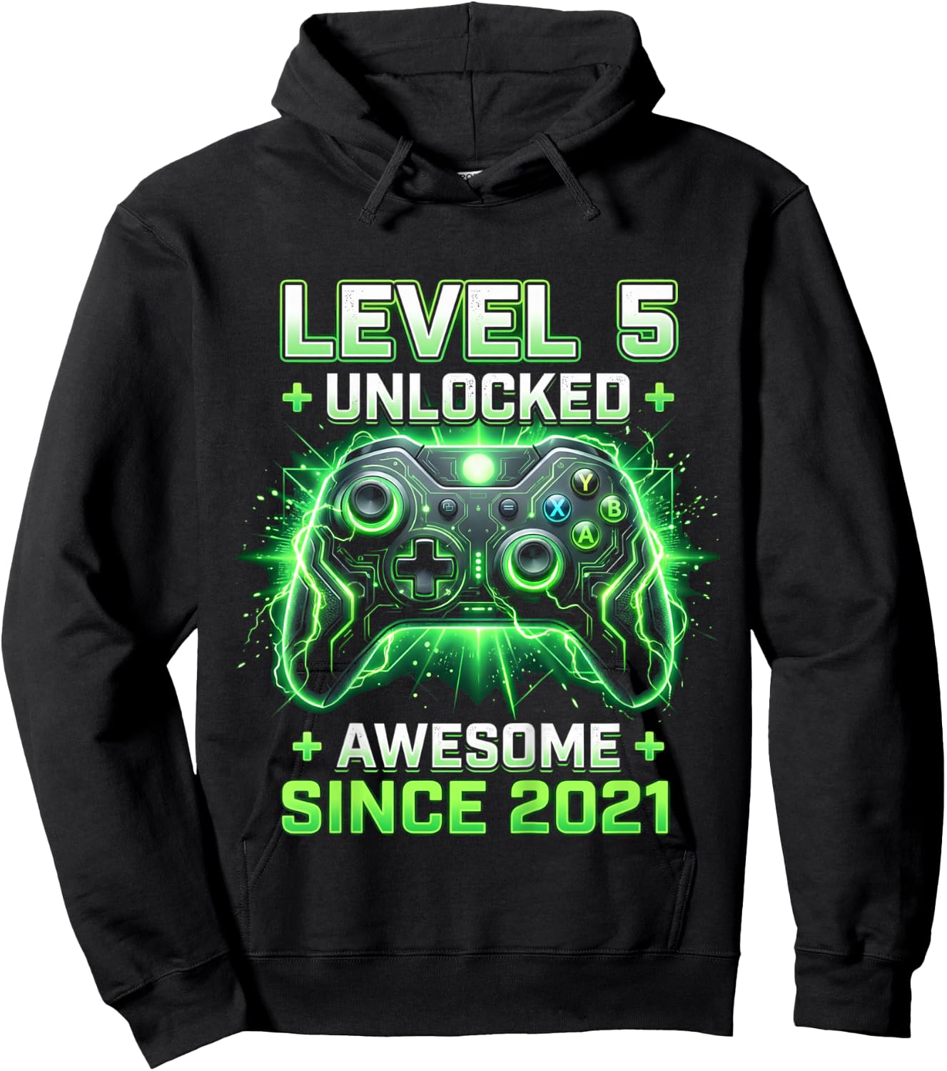 Kids Level 5 Unlocked Awesome Since 2021 5th Birthday Boy Gamer Hoodie - Hoodie | Black