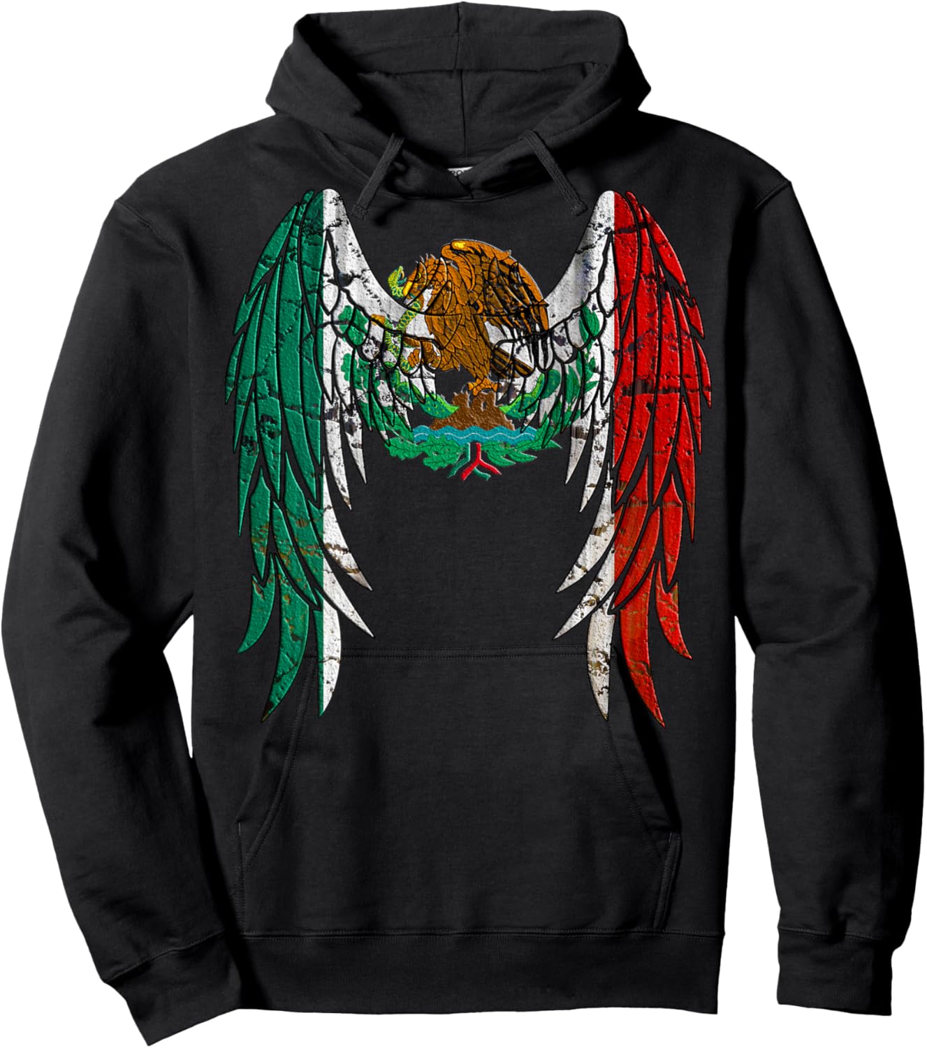 Mexican Flag Distressed Angel Wings Hoodie - Hoodie | Black