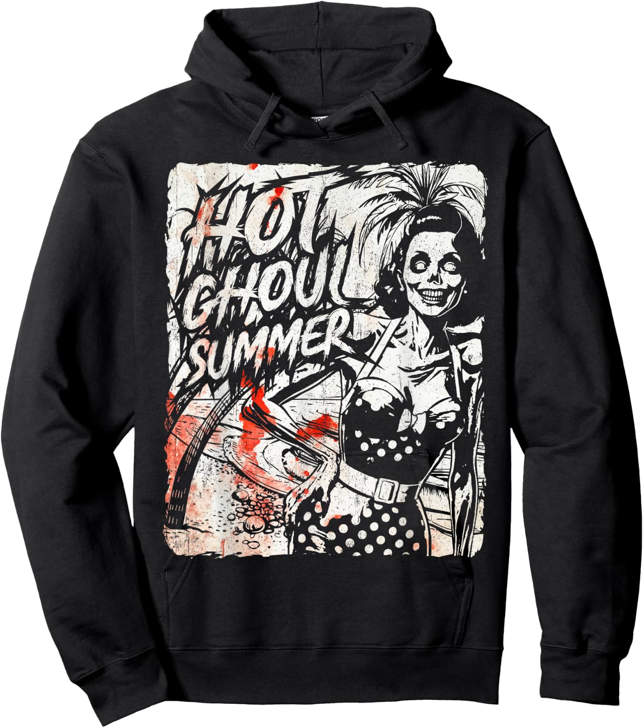 Vintage Hot Ghoul Summer Vibes Halloween Beach Lover Spooky Hoodie - Hoodie | Black