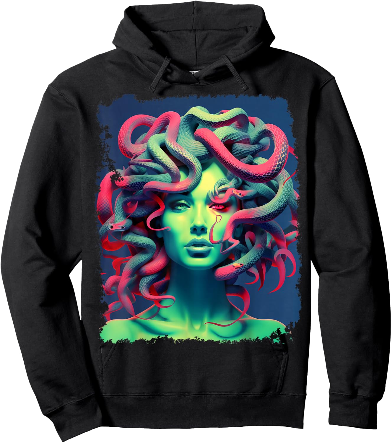 MythoThreads Women's Medusa Graphic - Black, Small, Short Sleeve, Crew Collar, Regular Fit Hoodie - Hoodie | Black