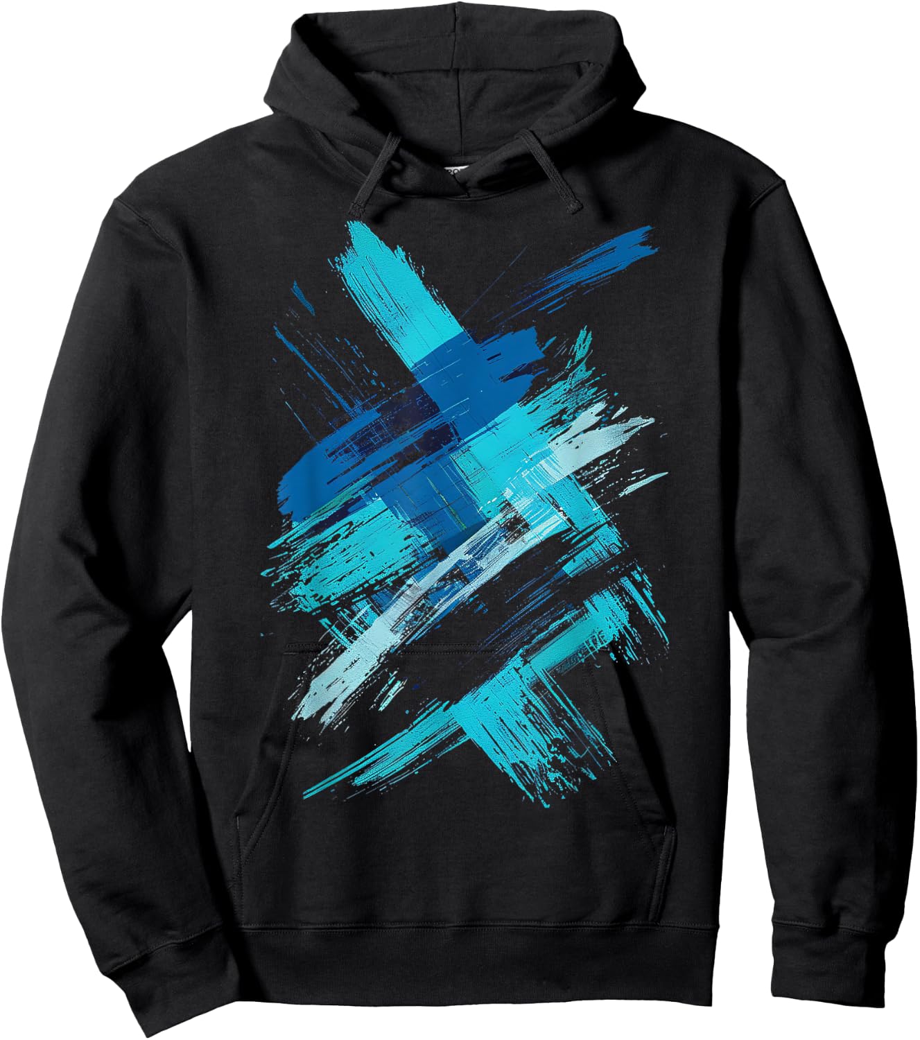 LumaThread Turquoise And Black Brushstroke Graphic , Small Hoodie - Hoodie | Black