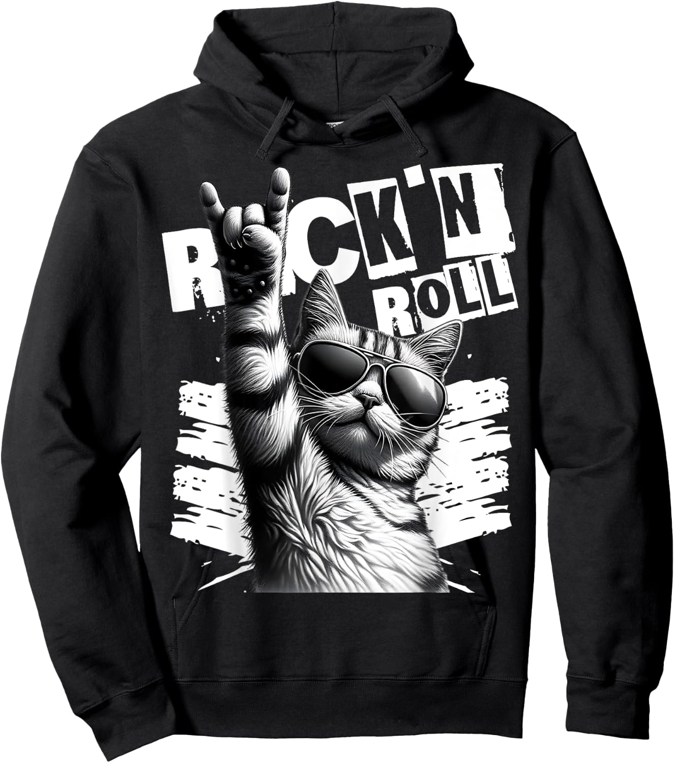 Funny Music Festival Rock cat Rock N Roll Hoodie - Hoodie | Black
