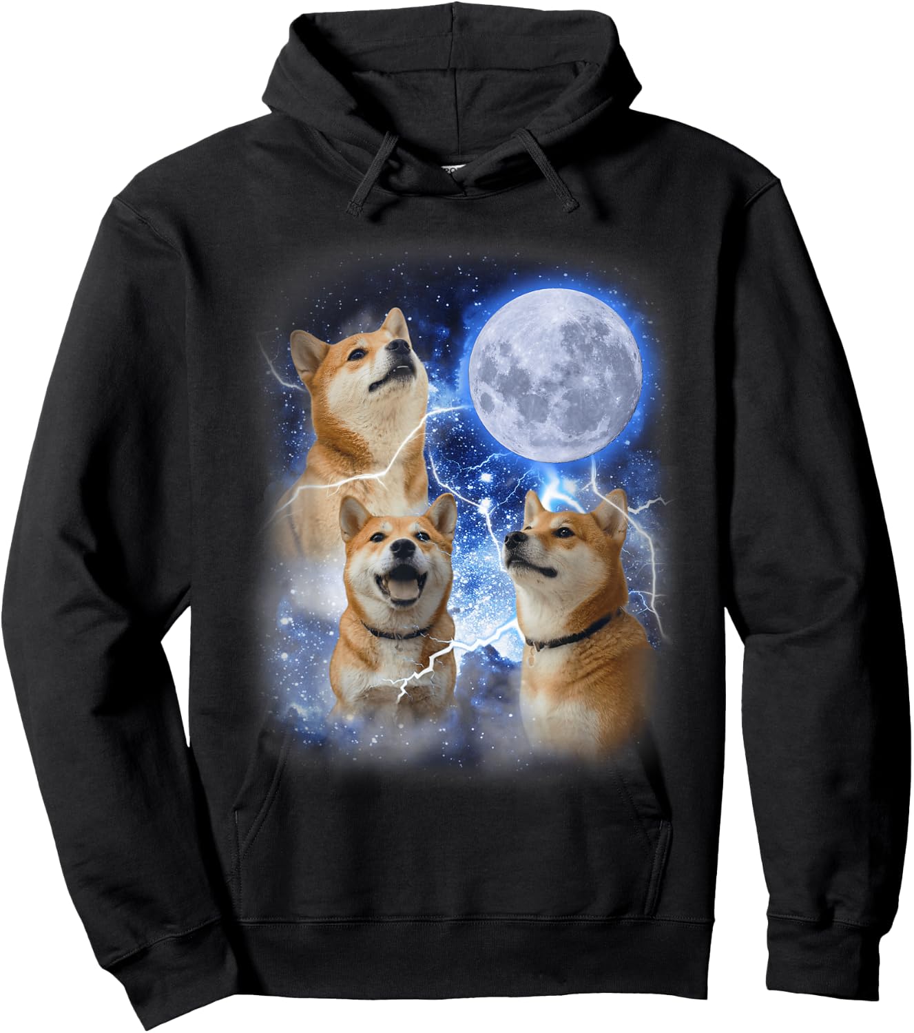 Three Shiba Inu Moon - 3 Doge Funny Cute Dog Meme Parody Hoodie - Hoodie | Black