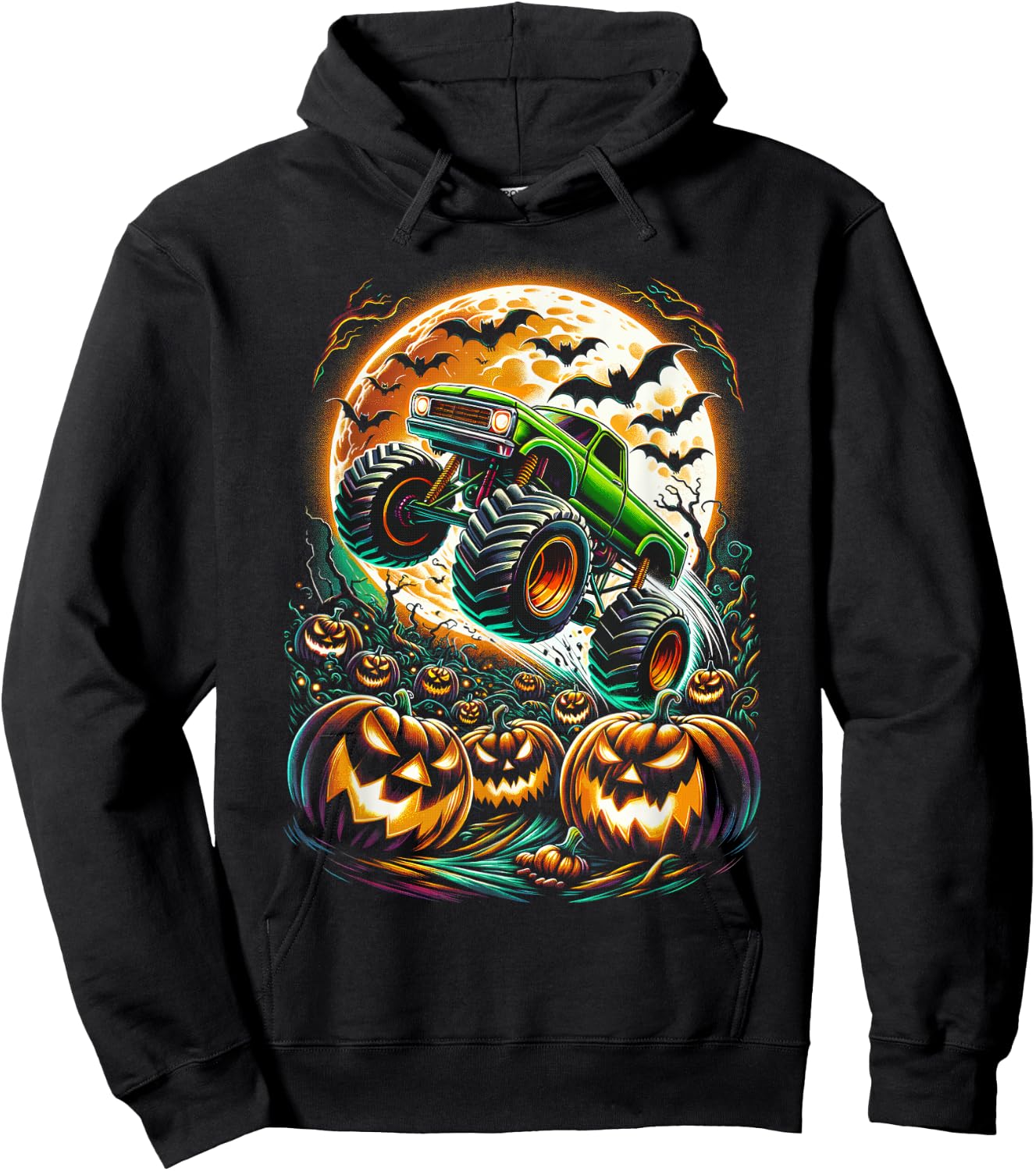 Halloween Monster Truck Jack O Lantern Boy Trick Treat Hoodie - Hoodie | Black