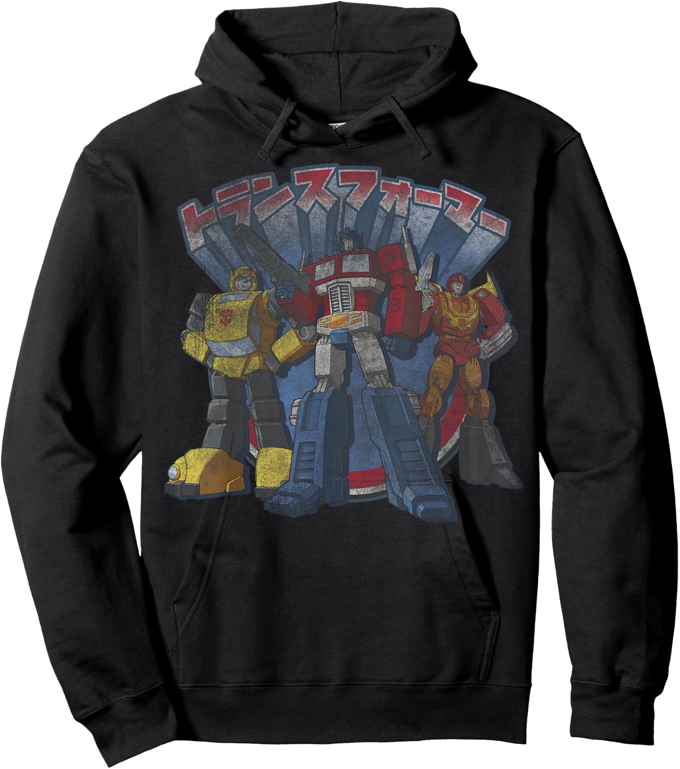 Transformers Retro Distressed Kanji Autobots Group Poster Hoodie - Hoodie | Black