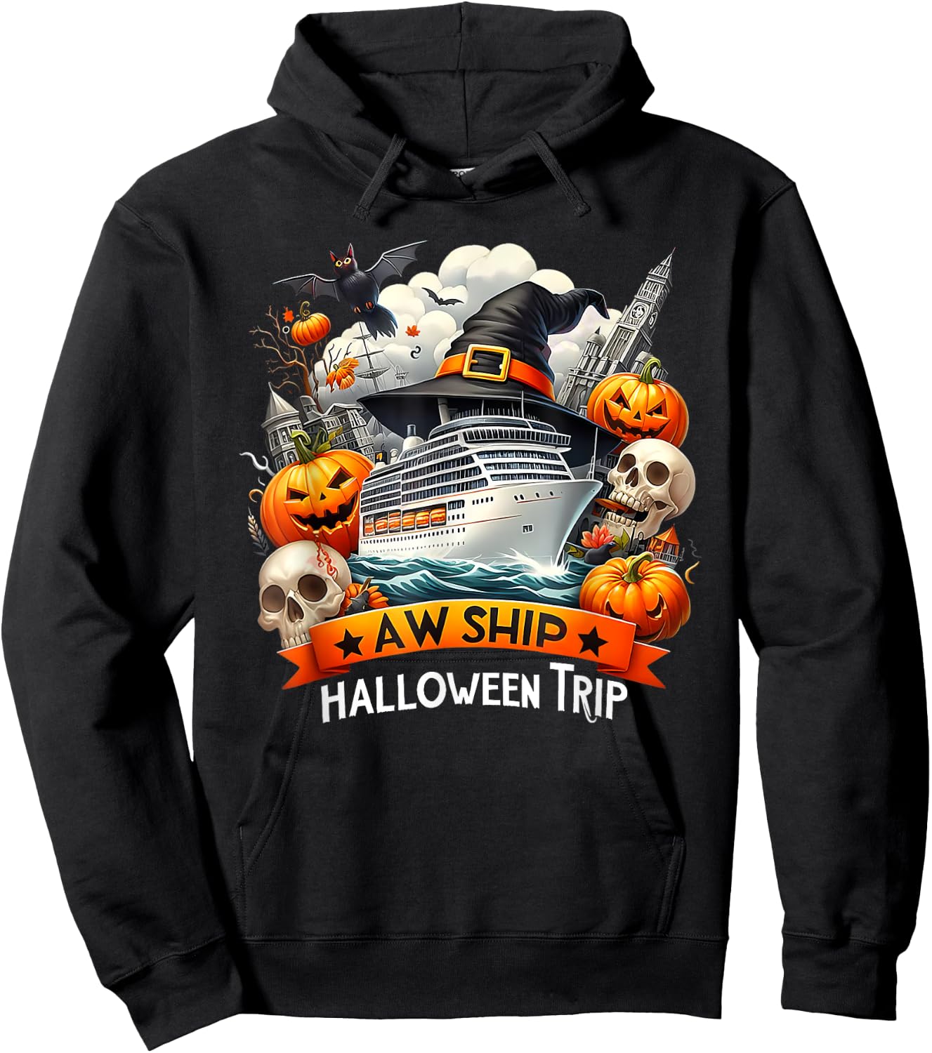 Aw Ship Halloween Trip Family Cruising Crew Cruise Squad Hoodie - Hoodie | Black