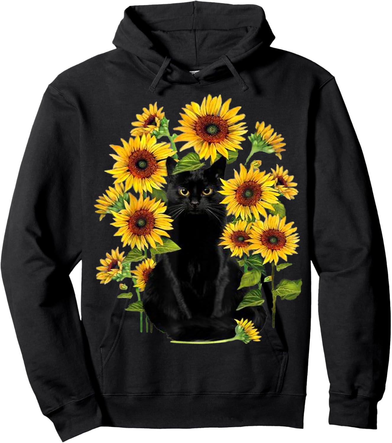 Black Cat Kitten Sunflower Funny Cute Cat Pet Sunflower Hoodie - Hoodie | Black