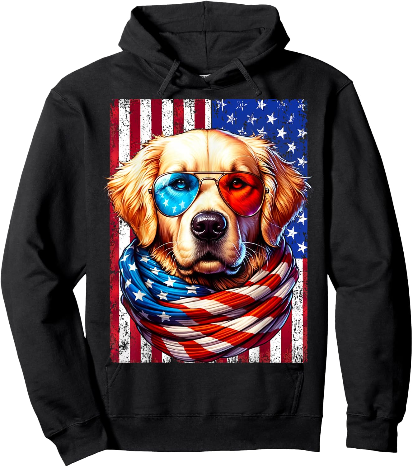Golden Retriever American Flag USA Patriotic Dog 4th of July Hoodie - Hoodie | Black