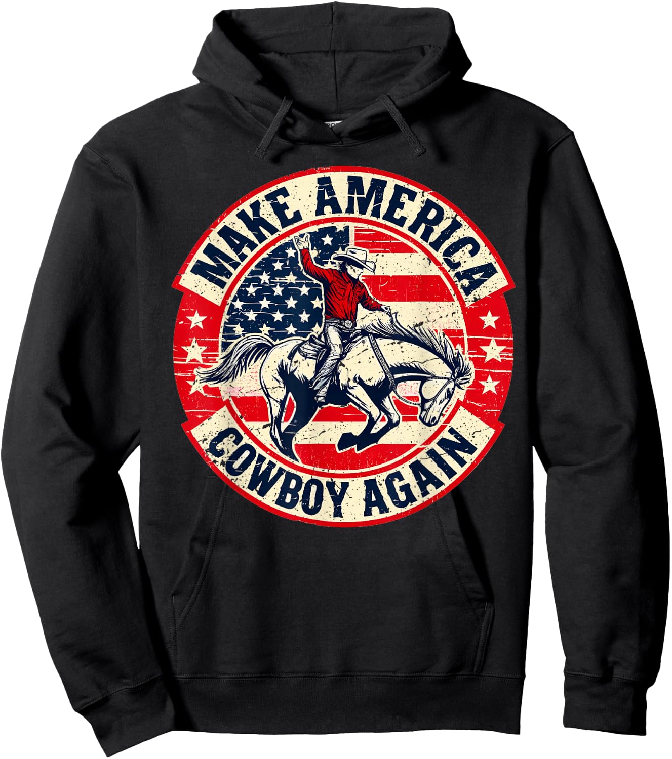 Vintage Western Rodeo USA Flag Makes America A Cowboy Again Hoodie - Hoodie | Black