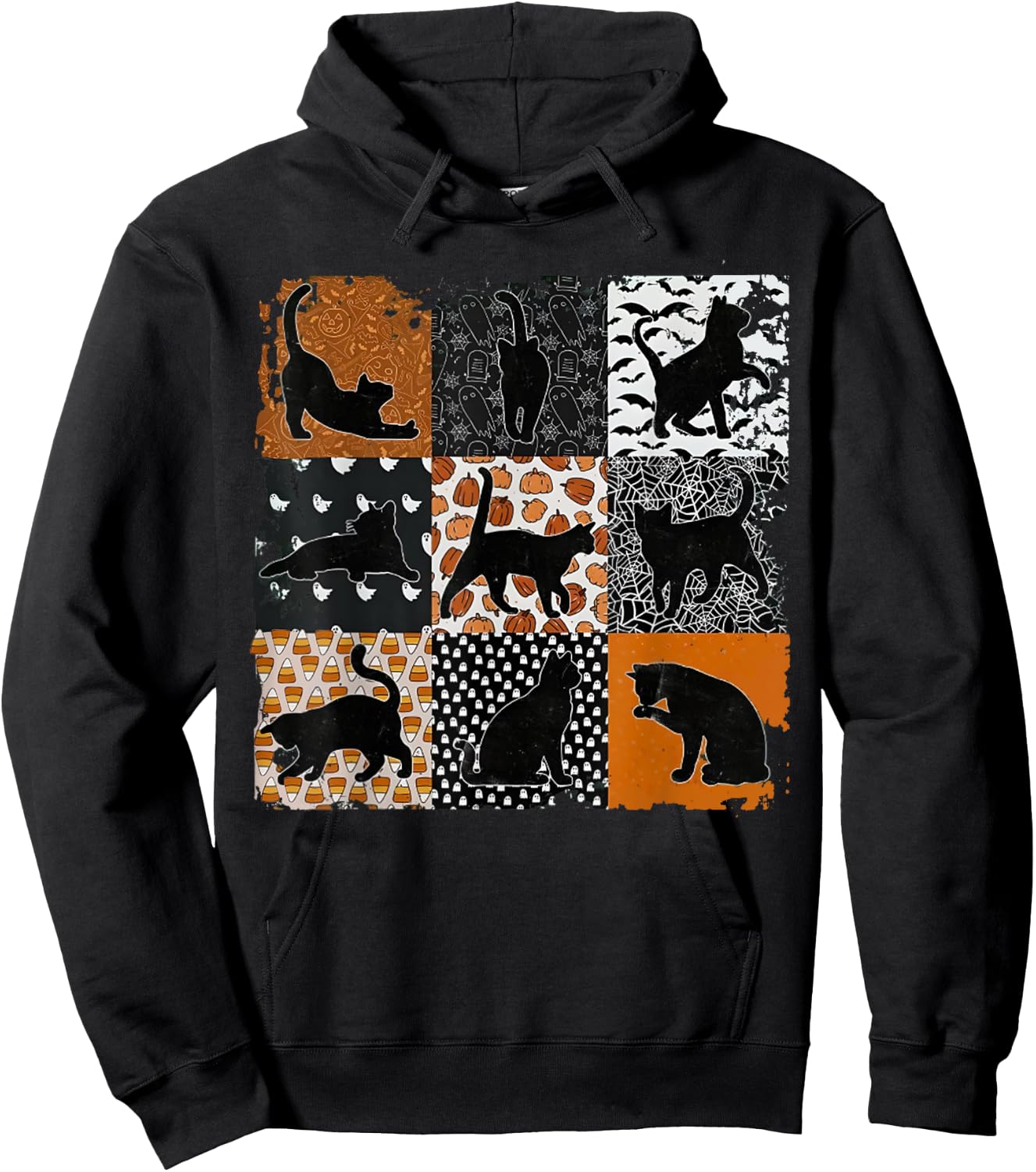 Black Cat Silhouette Halloween Pumpkin Costume Women Men Kid Hoodie - Hoodie | Black