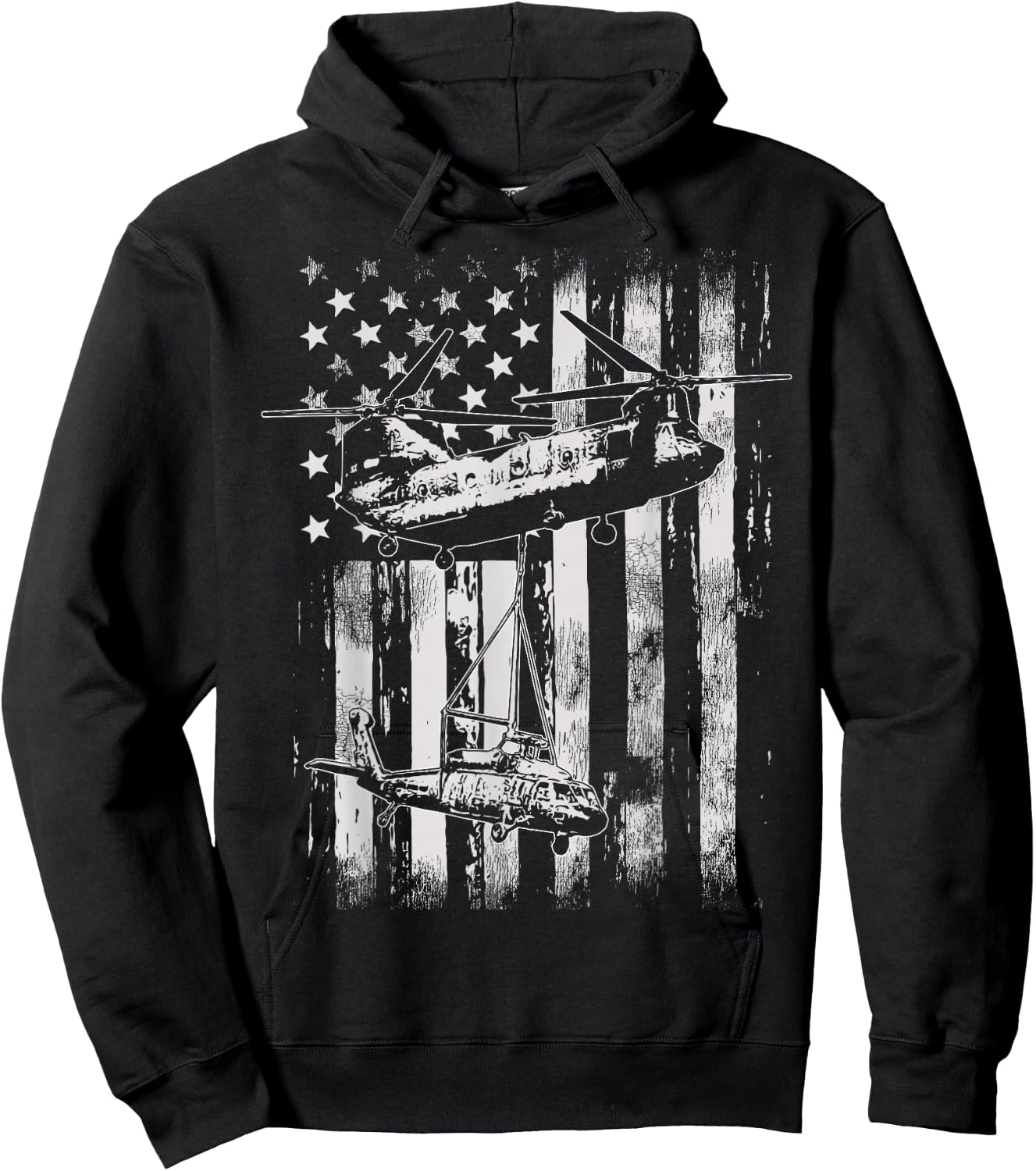 Vintage Chinook Helicopter American Flag Hoodie - Hoodie | Black