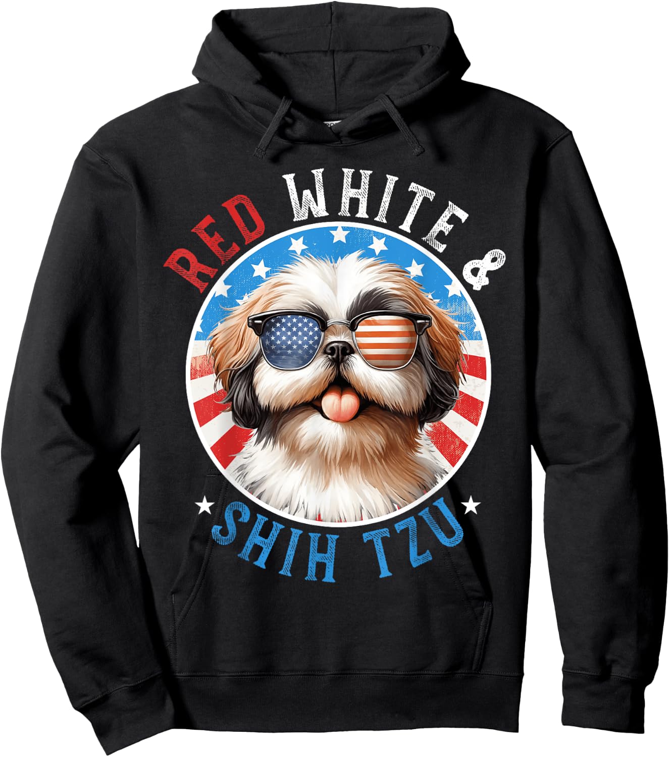 Shih Tzu Dog 4th of July Red White and Shih Tzu Lovers Hoodie - Hoodie | Black