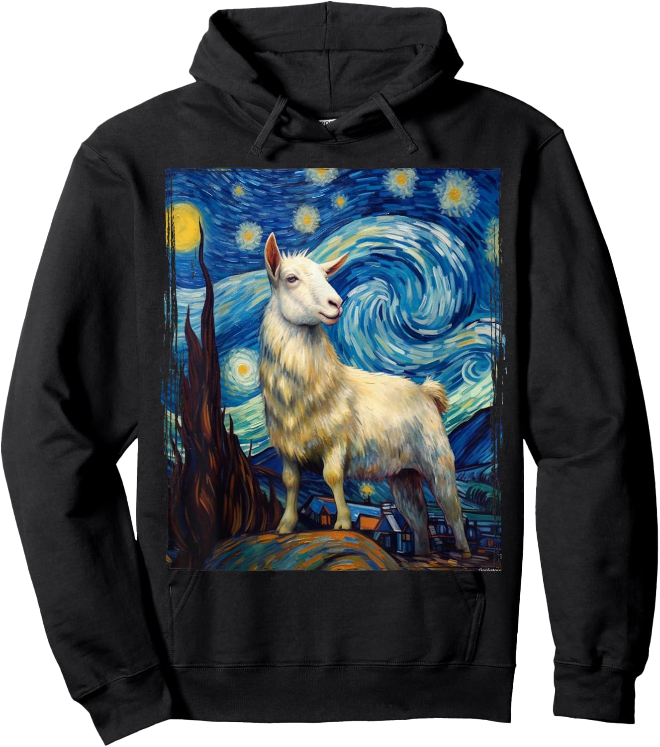 Mountain Goat art Van Gogh Mountain Goat Hoodie - Hoodie | Black