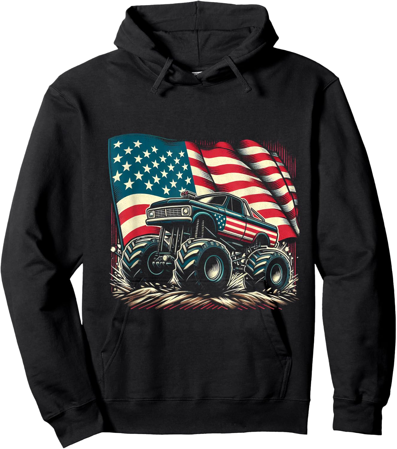 Patriotic USA Monster Truck Adult Hoodie - Hoodie | Black