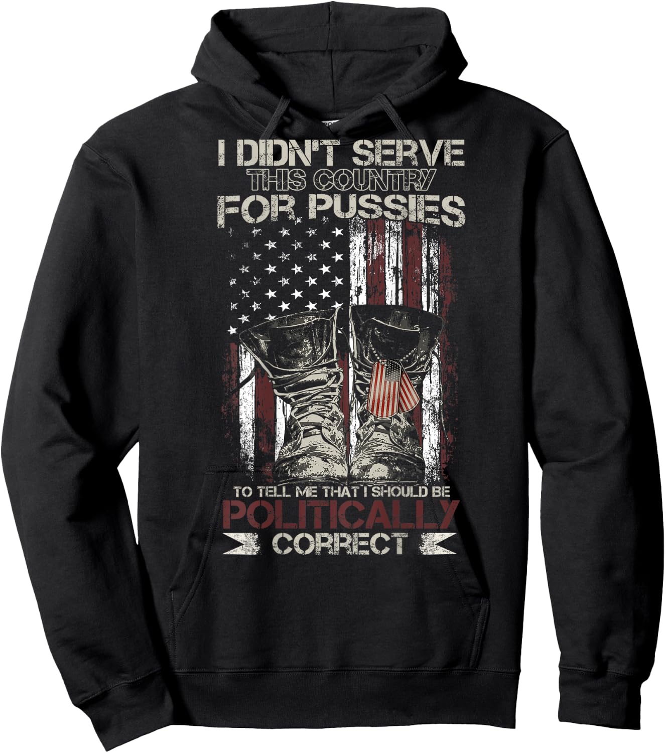 I Didn't Serve This Country For Pussies USA Flag on back Hoodie - Hoodie | Black