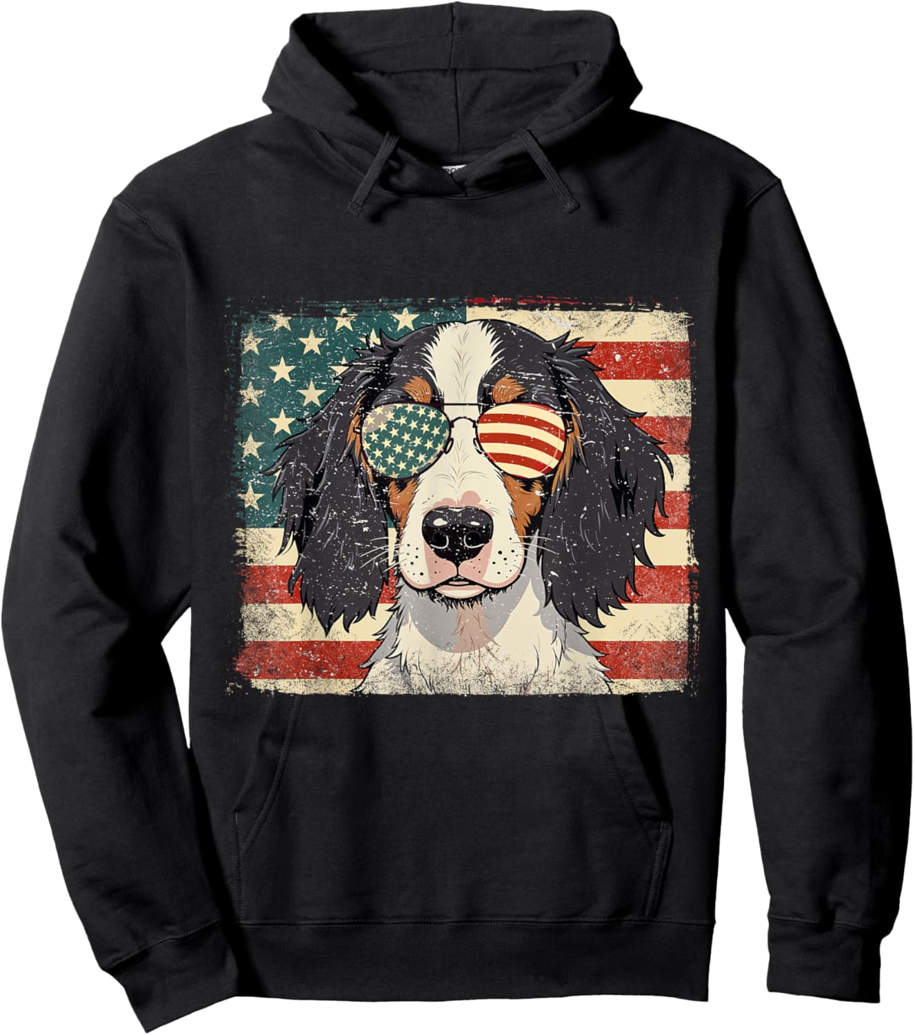 Patriotic English Setter Dog Lover USA Flag 4th Of July Men Women Kids Hoodie - Hoodie | Black