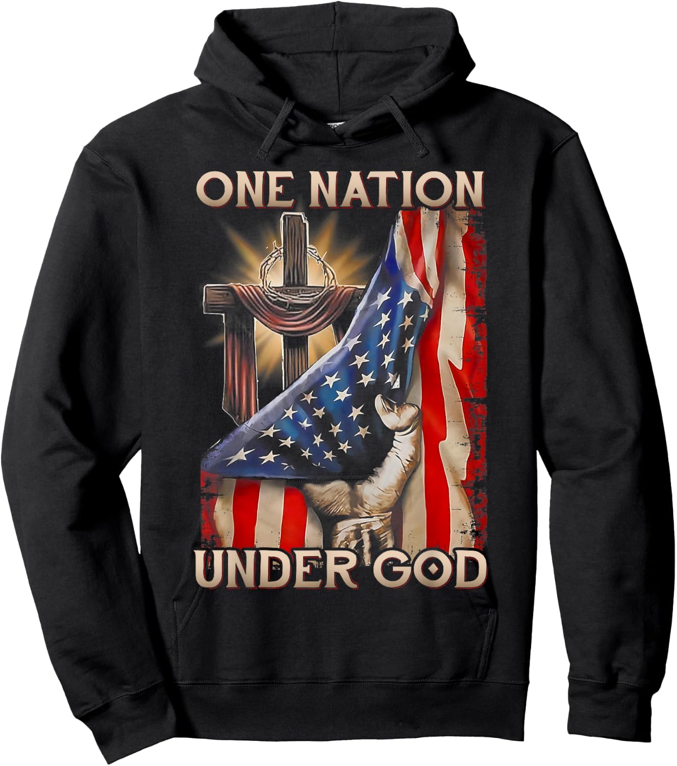 One Nation Under God US Flag 4th Of July Patriotic Christian Hoodie - Hoodie | Black