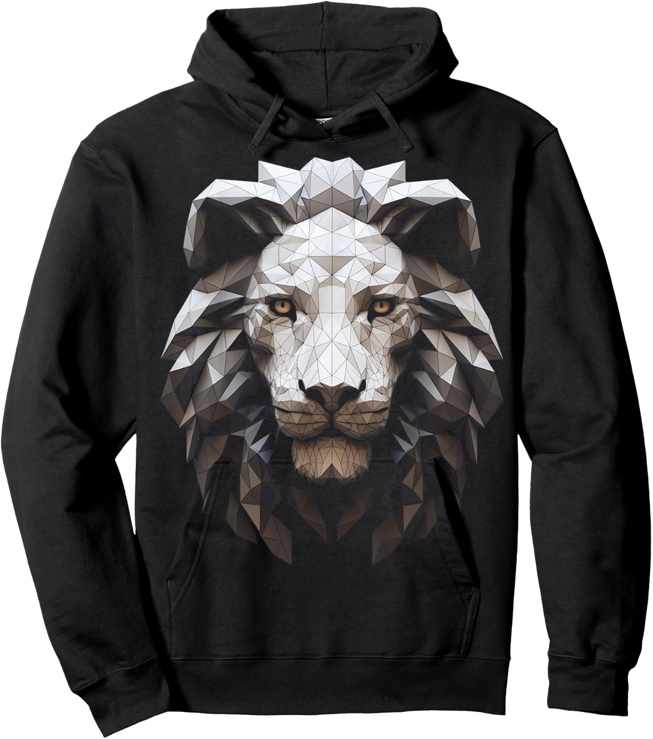 White Lion Polygon - Animal Art Lion Hoodie - Hoodie | Black