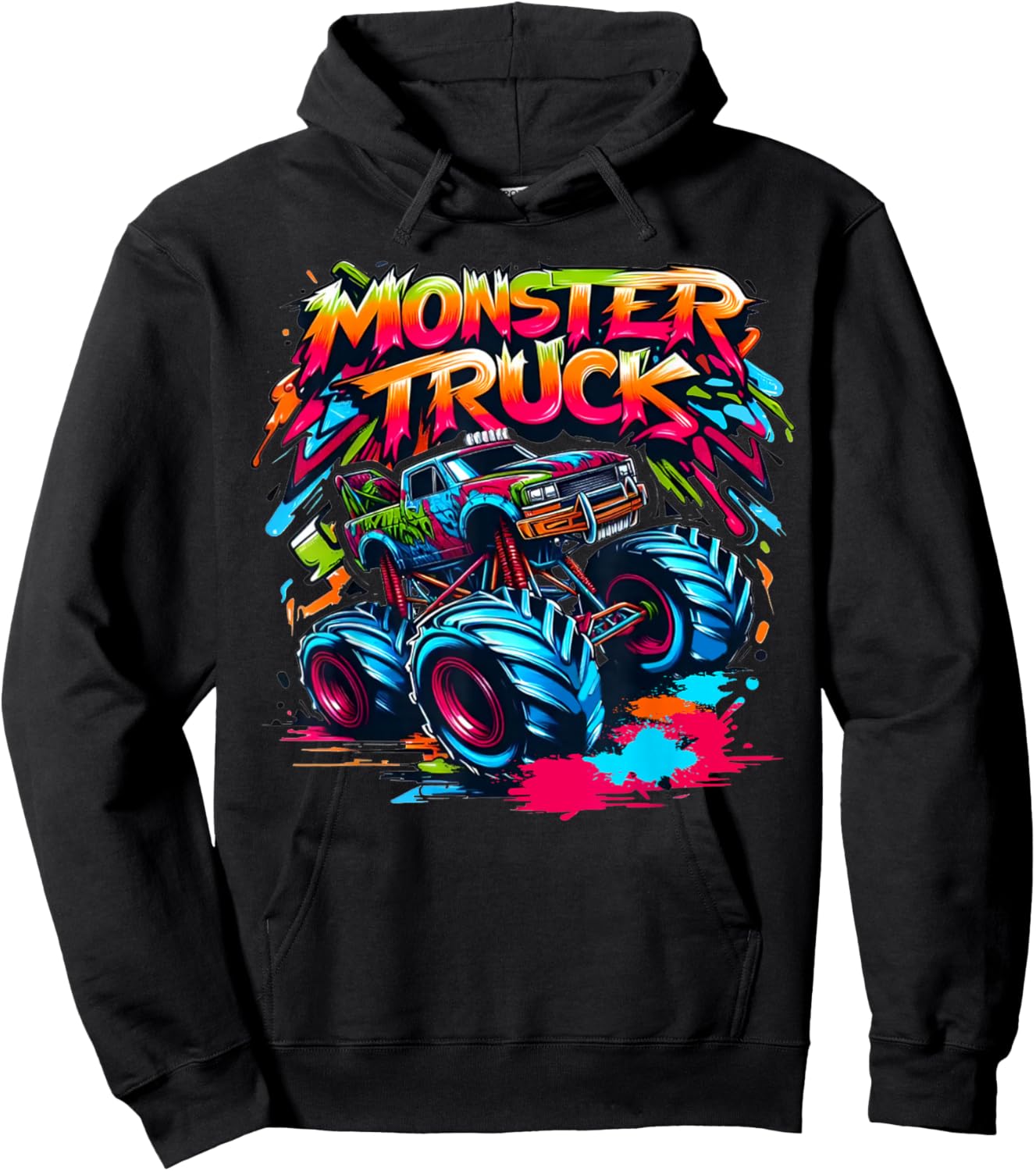 Monster Truck Retro Colorful Graffiti Toddlers Youth Adults Hoodie - Hoodie | Black