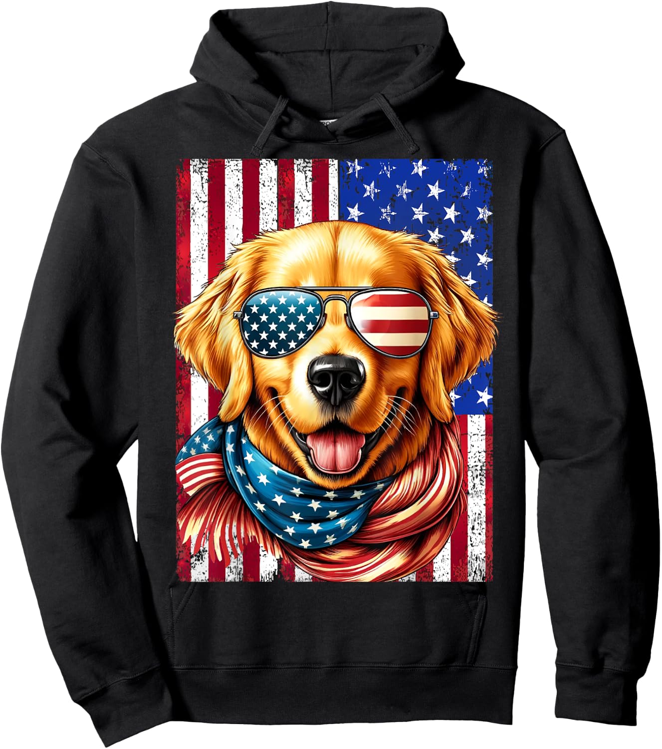 4th of July Golden Retriever American Flag USA Patriotic Dog Hoodie - Hoodie | Black
