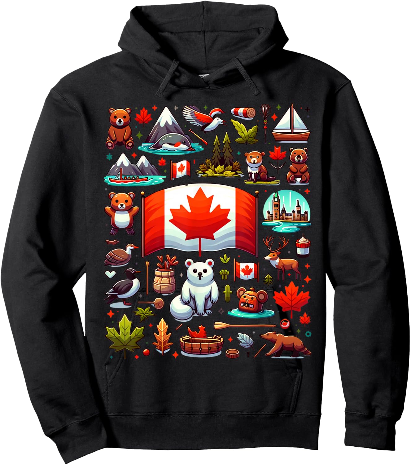 Vintage Historical Canada Symbols Maple Leaf For Canadian Hoodie - Hoodie | Black