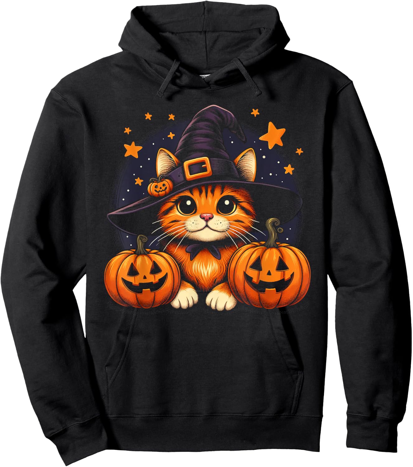 Orange Tabby Cat Halloween Graphic Women Cat Lover Hoodie - Hoodie | Black