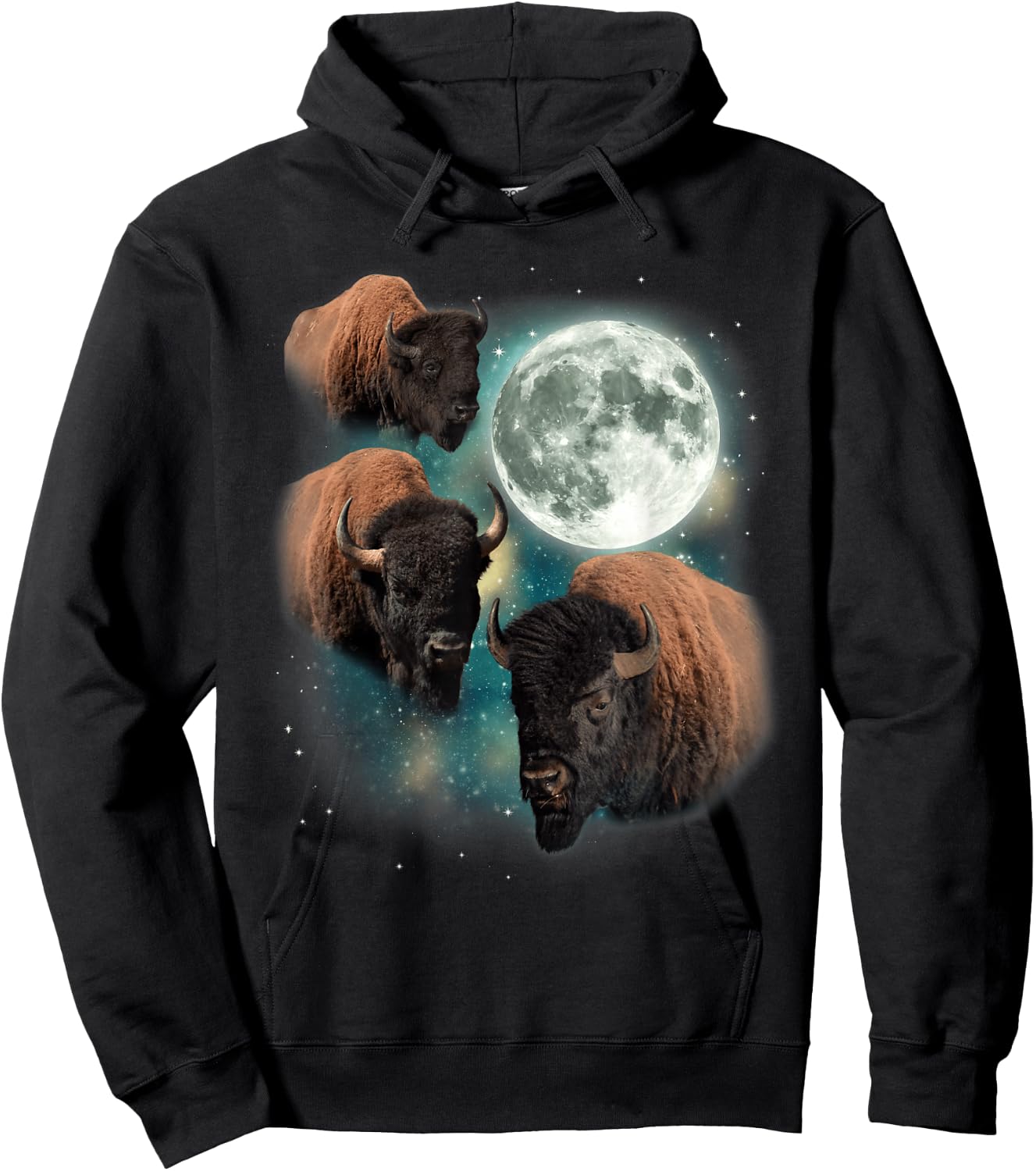 Three Buffalo Moon | 3 Bison Howling Funny Parody Buffalo Hoodie - Hoodie | Black