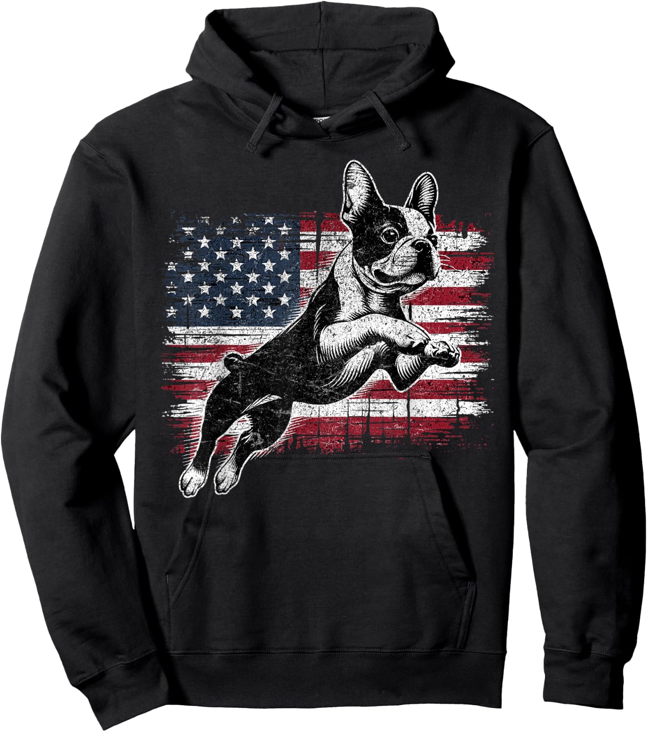 Boston Terrier Dog American Flag 4th of July Patriotic Puppy Hoodie - Hoodie | Black