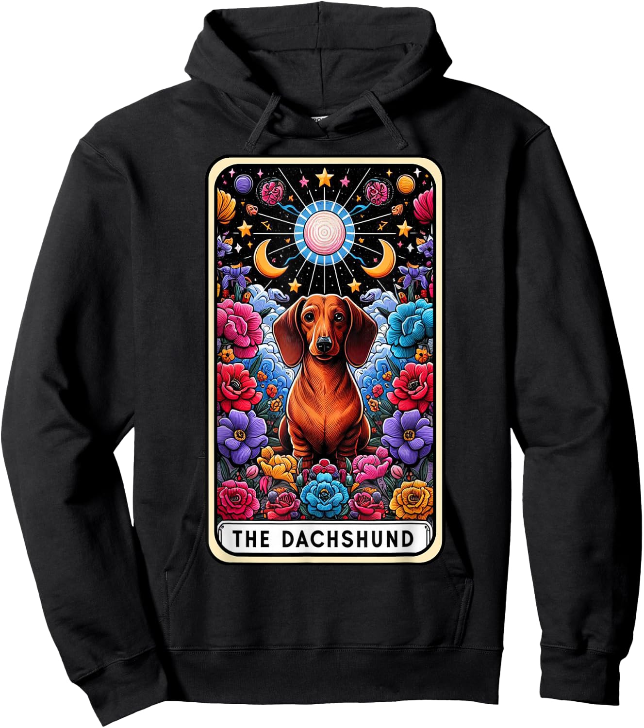 Dachshund Dog Tarot Card Floral Mom Dachshund Dad Weiner Dog Hoodie - Hoodie | Black