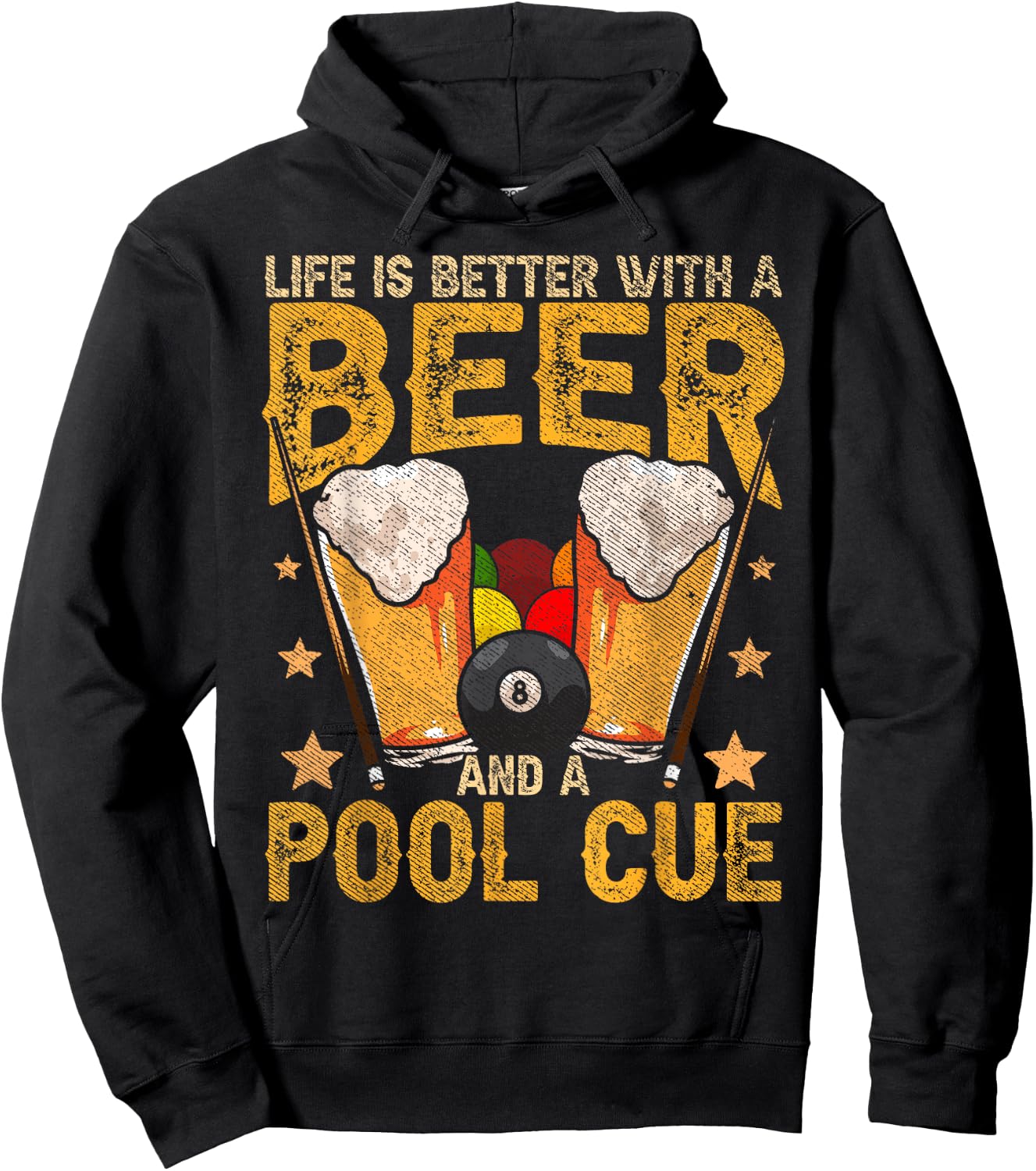 Funny Life Is Better With A Beer And A Pool Cue Billiards Hoodie - Hoodie | Black
