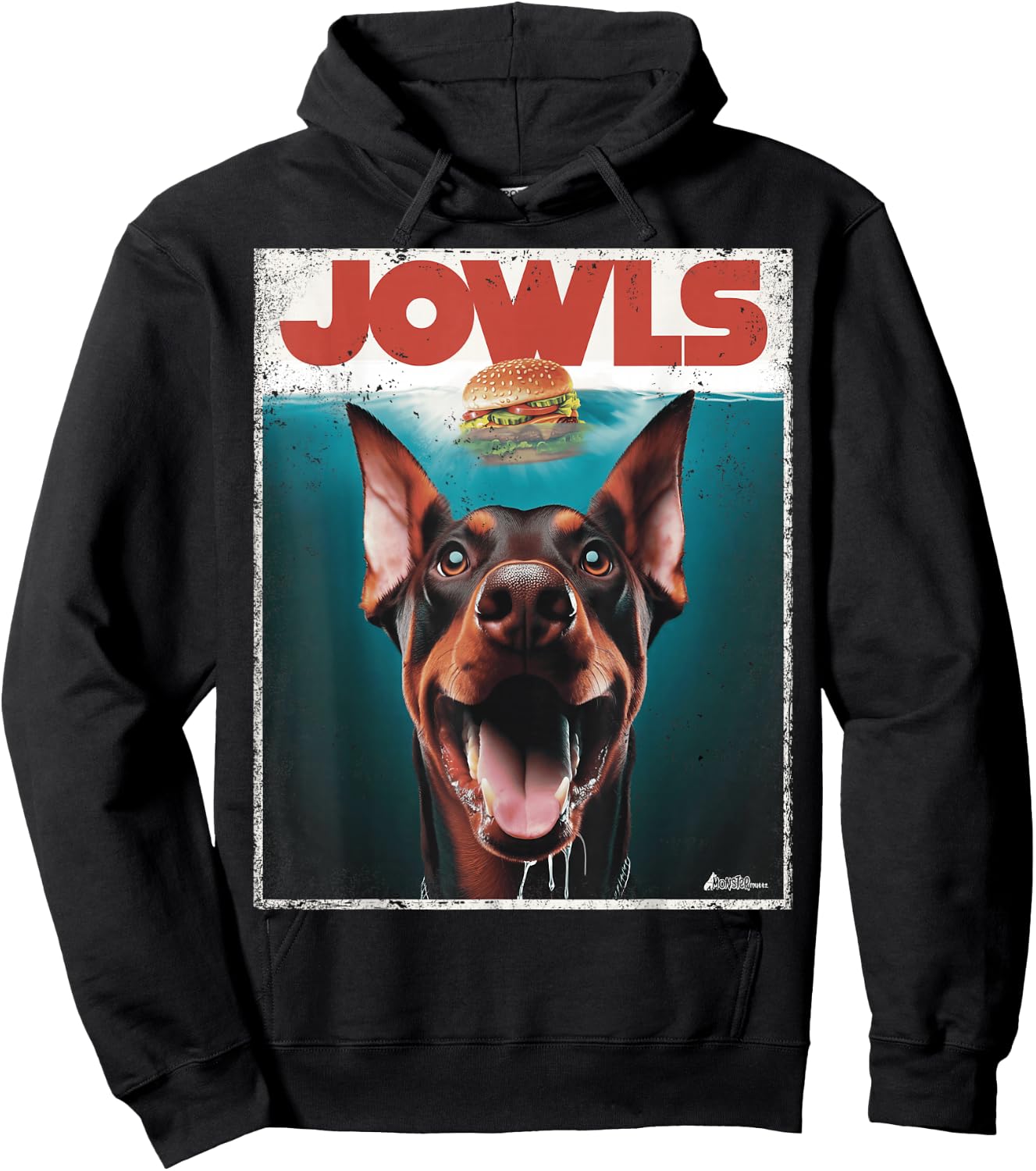MonsterMuttz Funny Doberman Jowls Top Drooling Dobie Fur -Adults Black Small Hoodie - Hoodie | Black