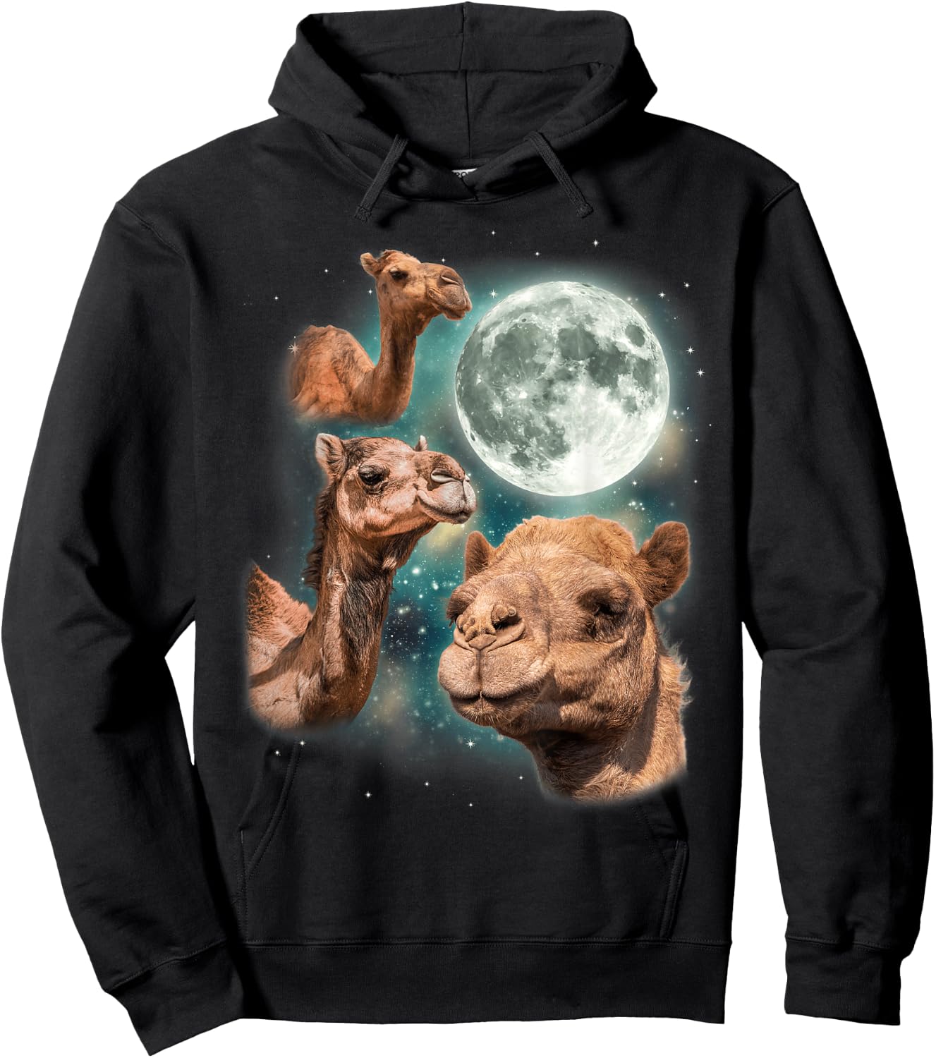 Three Camels Moon | 3 Dromedary Camels Under A Desert Moon Hoodie - Hoodie | Black