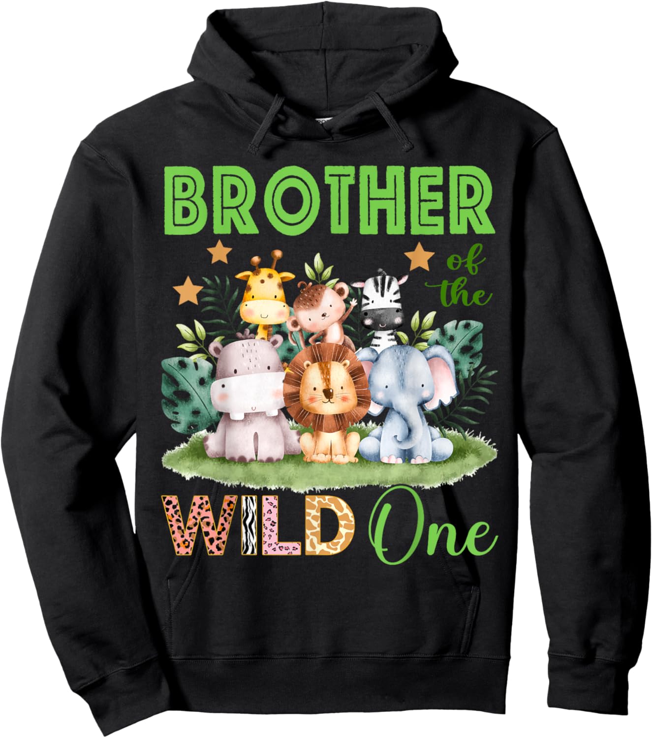 Brother Of The Wild One 1st Birthday Safari Family Matching Hoodie - Hoodie | Black