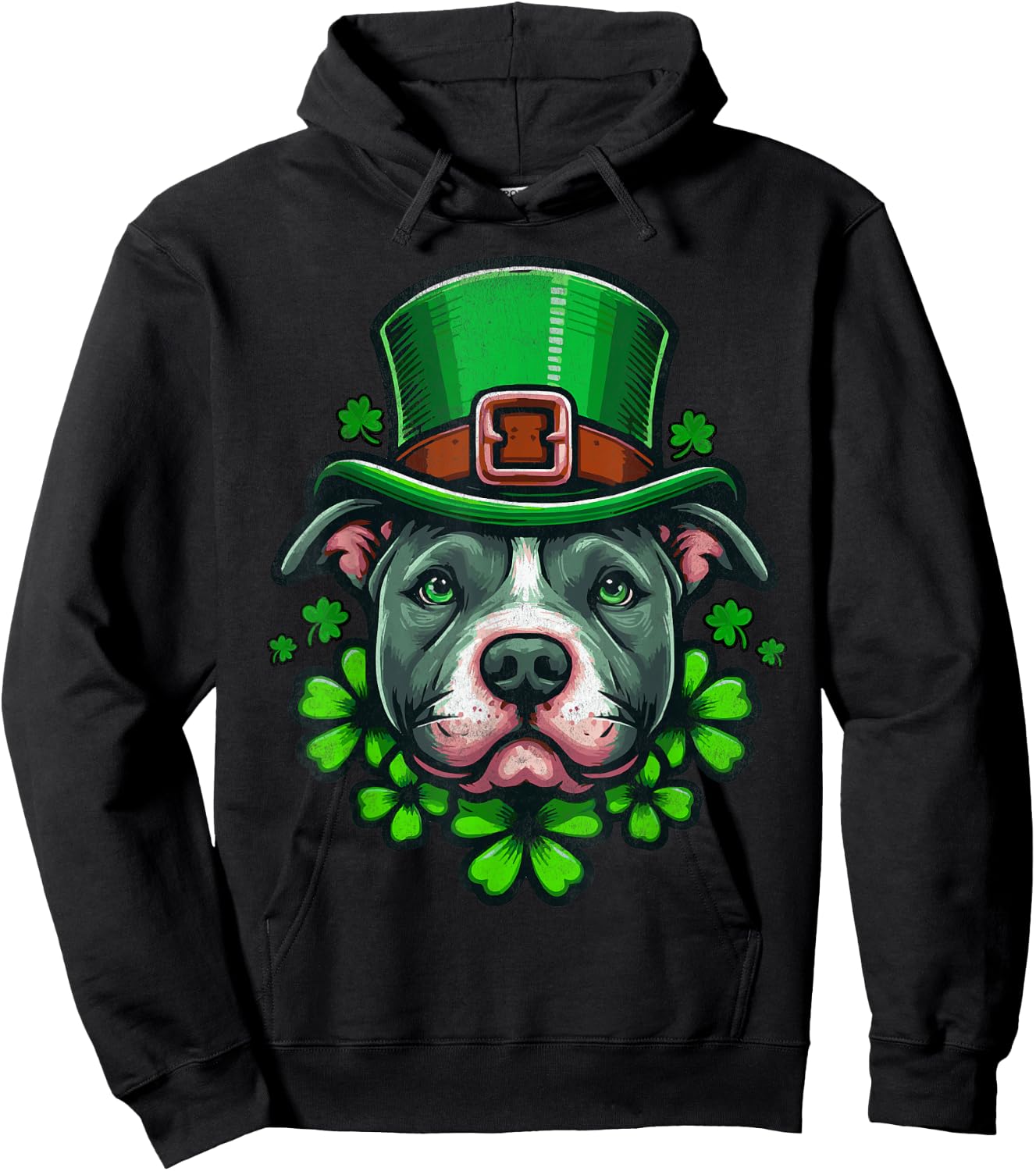 Funny Irish Pitbull Dog Shamrock St.Patrick's Day Hoodie - Hoodie | Black