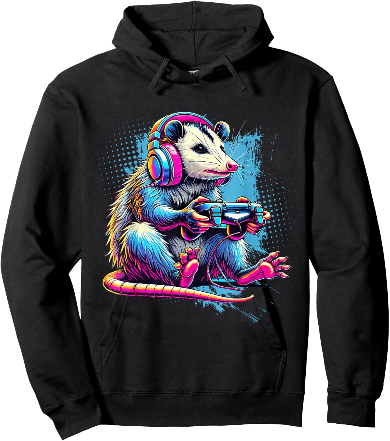 Funny Distressed Possum Gaming Retro Opossum Video Games Hoodie - Hoodie | Black